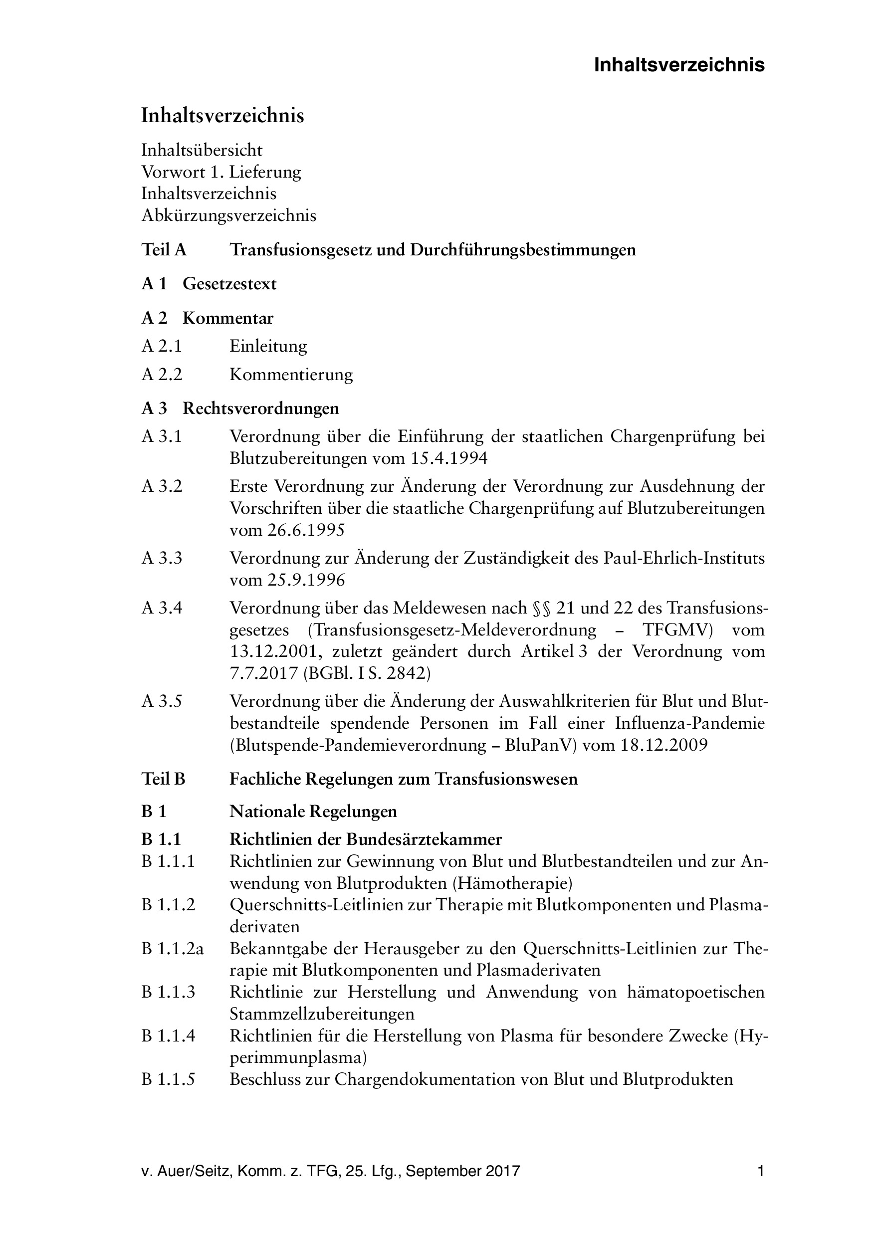 Gesetz zur Regelung des Transfusionswesens (Transfusionsgesetz) - mit Fortsetzungsbezug