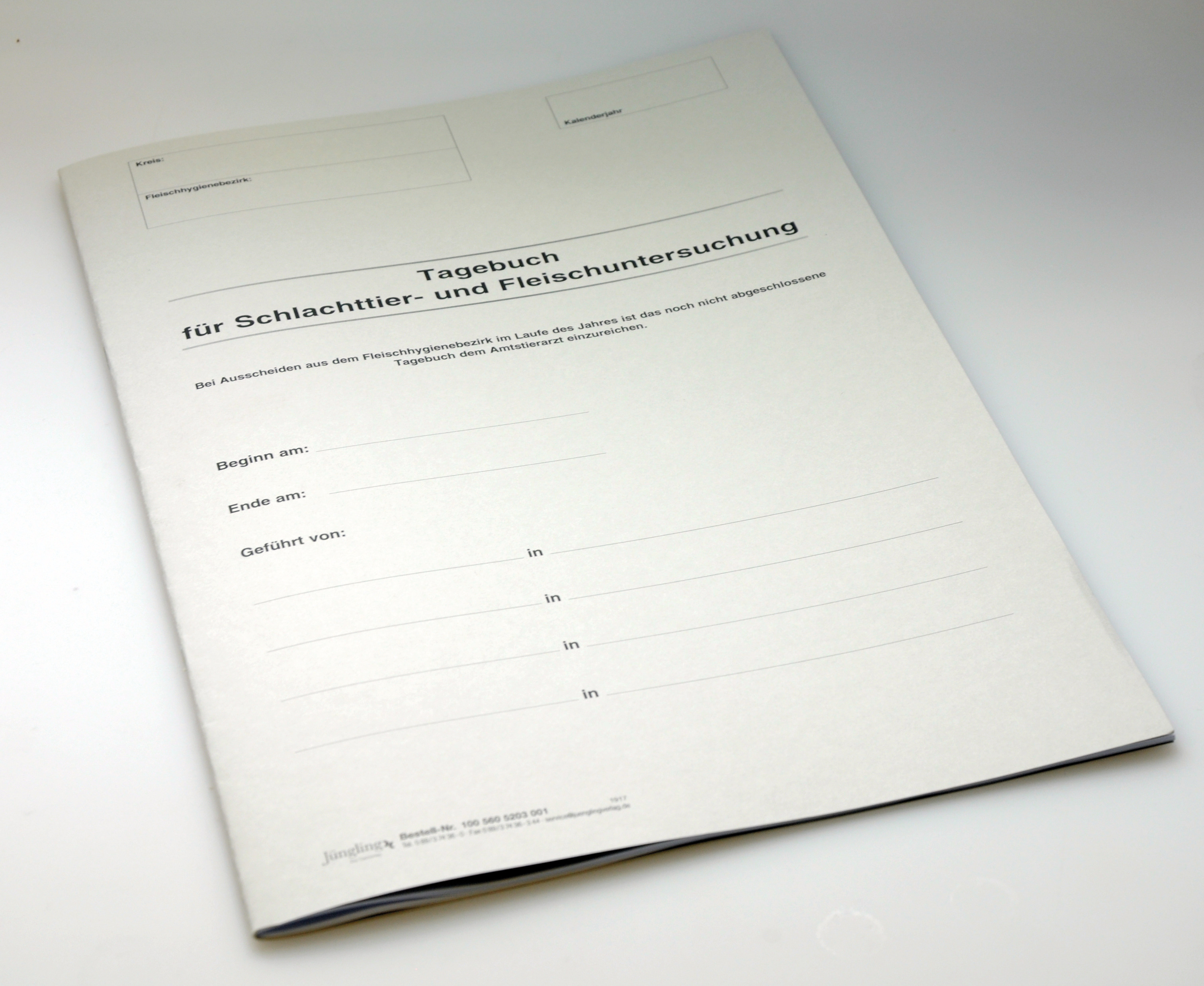 Tagebuch Schlachttier- und Fleischuntersuchung, Heft, A4, 36 Seiten