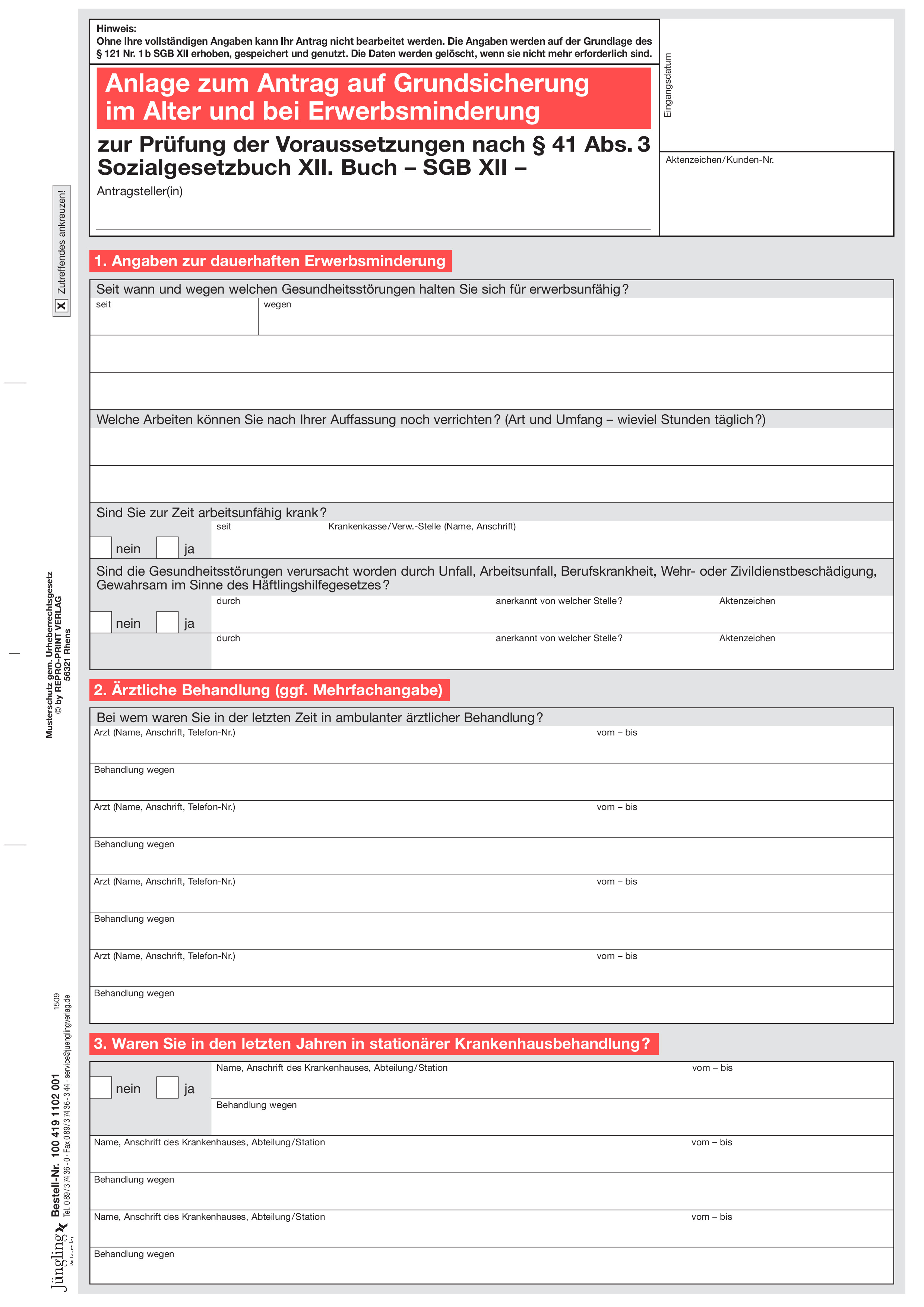 Anlage zum Antrag auf Grundsicherung (Prüfung Erwerbsminderung), A4