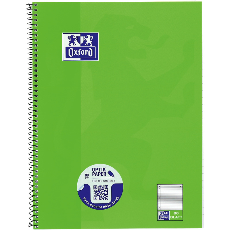 Oxford A4+ Collegeblock, liniert mit Rand links, 80 Blatt, Optik Paper®, Spiralbindung, XXXXX4-fach gelocht Oxford A4+ Collegeblock, liniert mit Rand links, 80 Blatt, Optik Paper®, Spiralbindung, XXXXX4-fach gelocht
