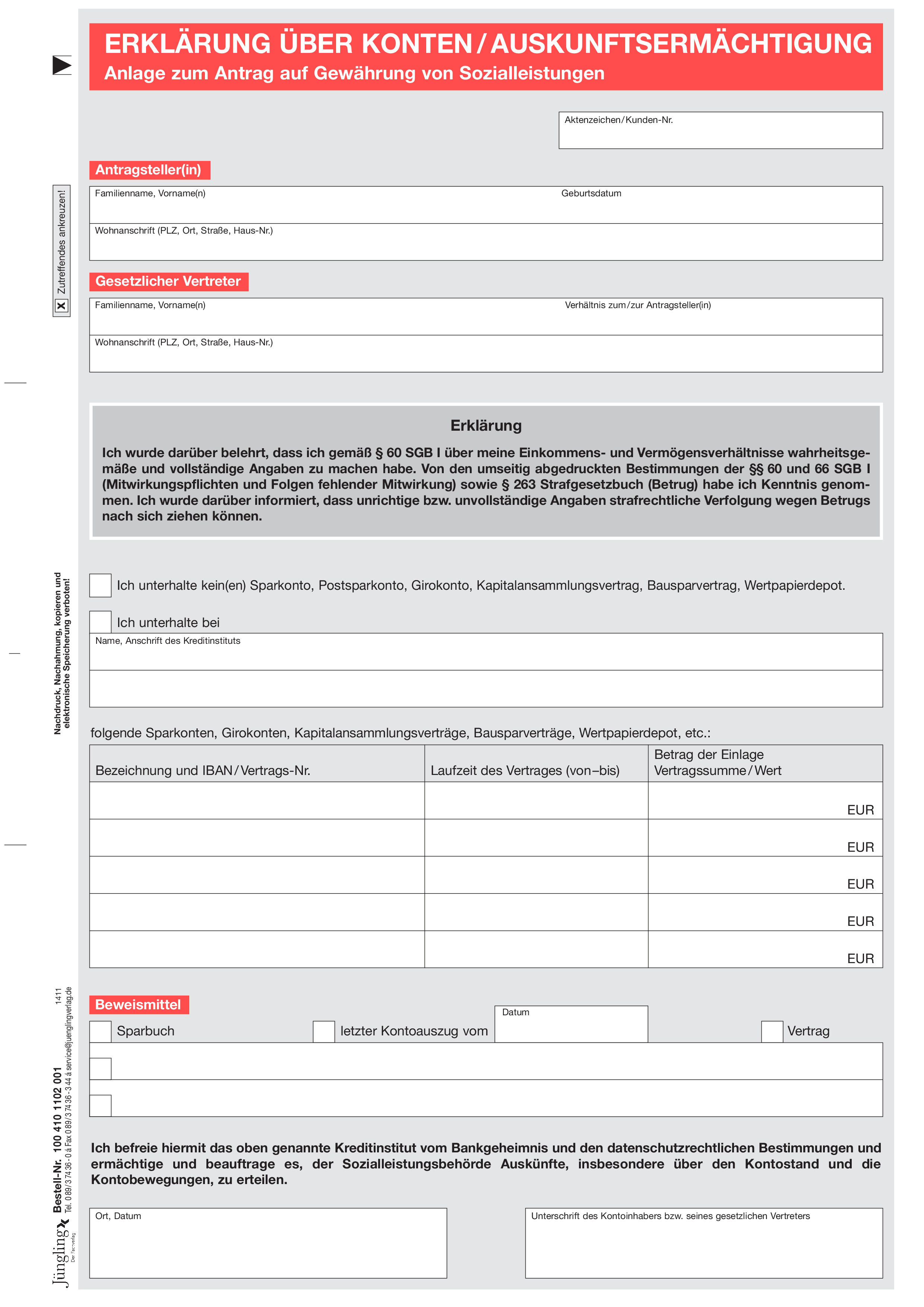 Erklärung über Konten / Auskunftsermächtigung, A4