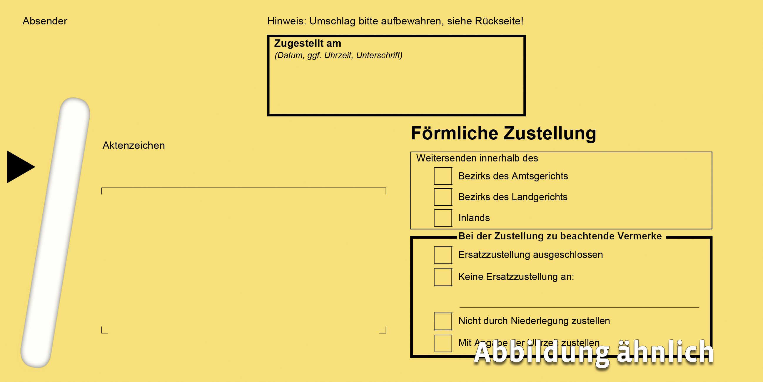 Förmliche Zustellung: Innerer Umschlag ohne Fenster, nassklebend, mit Kohlepapier