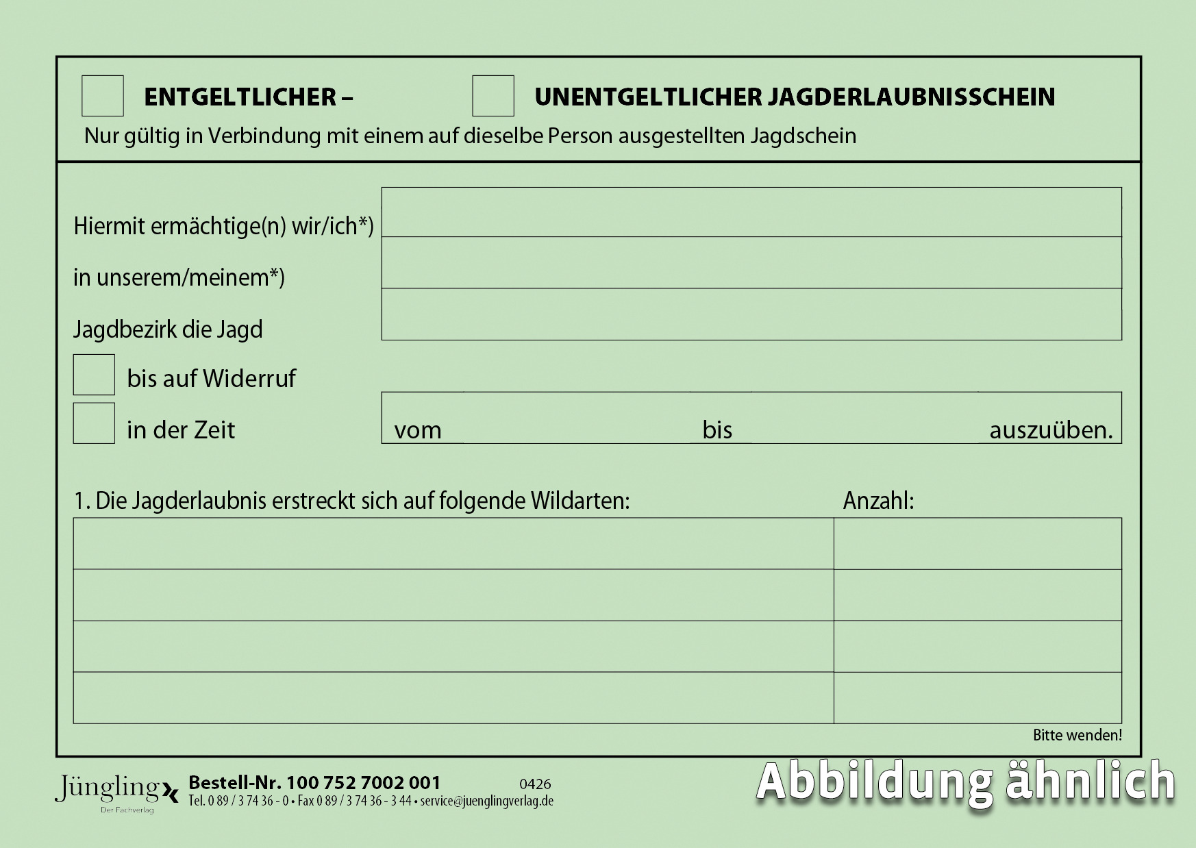 Jagderlaubnisschein, A6 Karton grün