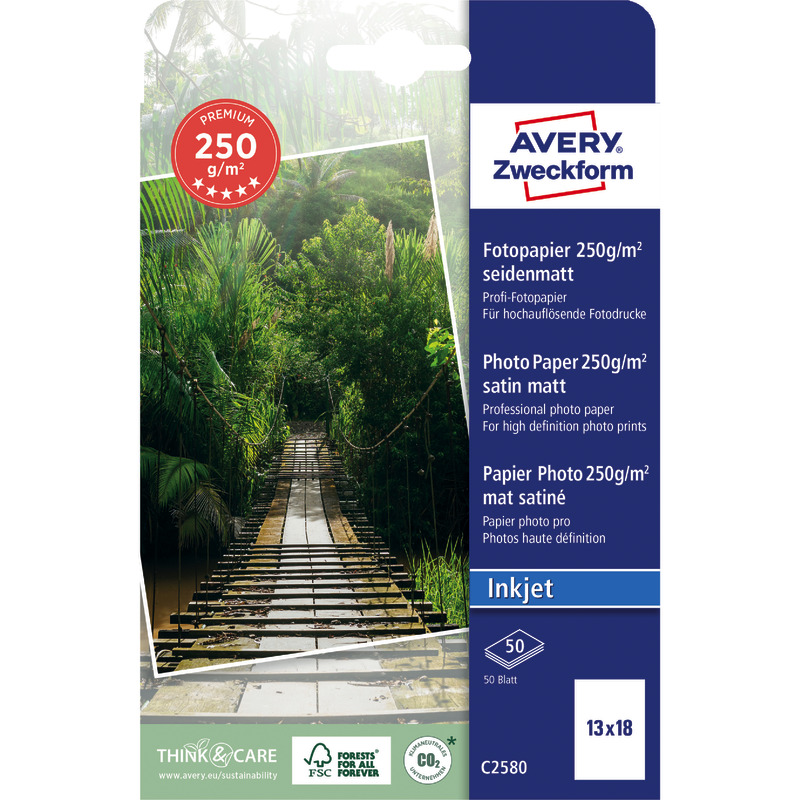 AVERY Zweckform Premium Inkjet Fotopapier, seidenmatt, 13 x18, 250 g/m², Packung: 50 Blatt