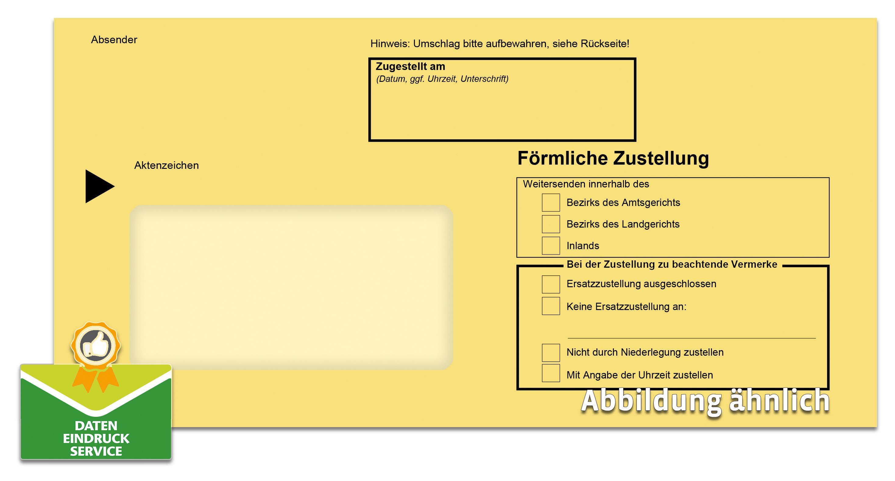 Förmliche Zustellung: Innerer Umschlag m.Fenster, nassklebend, Einsteckschlitz,  masch. kuvertierbar, 114 x 229 mm