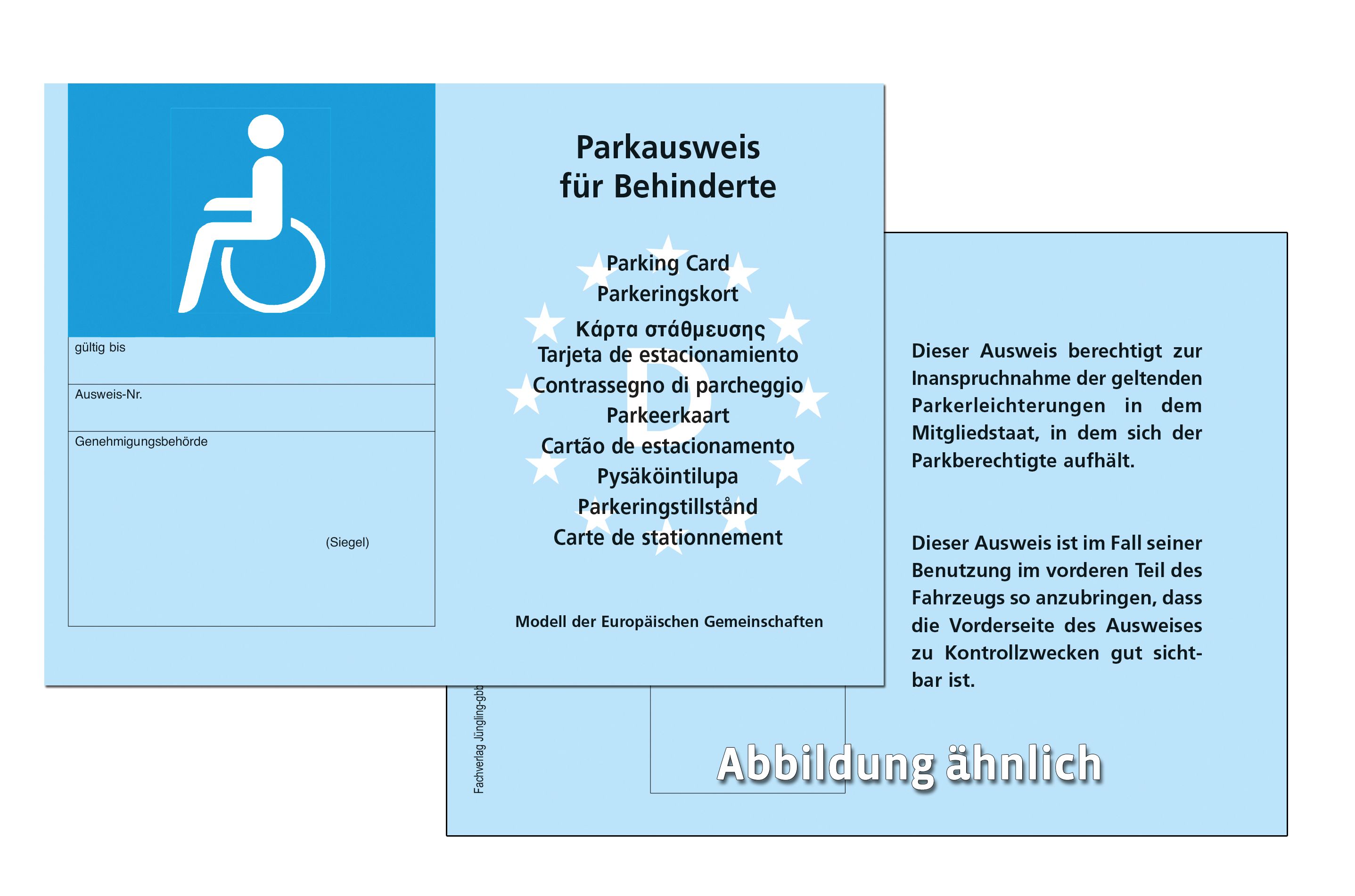 Parkausweis für Schwerbehinderte, EU-Modell, blau