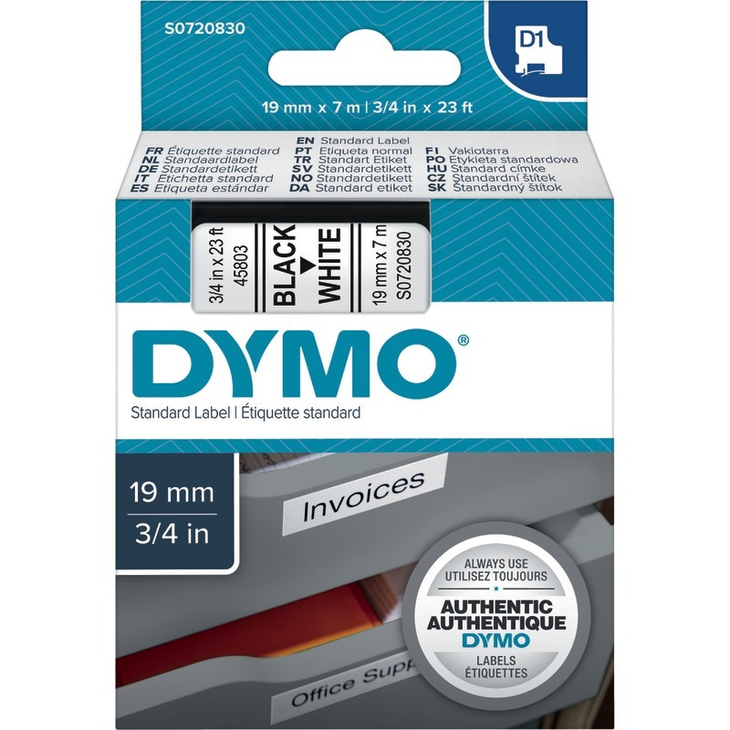 DYMO D1-Beschriftungsband 45803, 19 mm, schwarz/weiß - schwarz / weiß