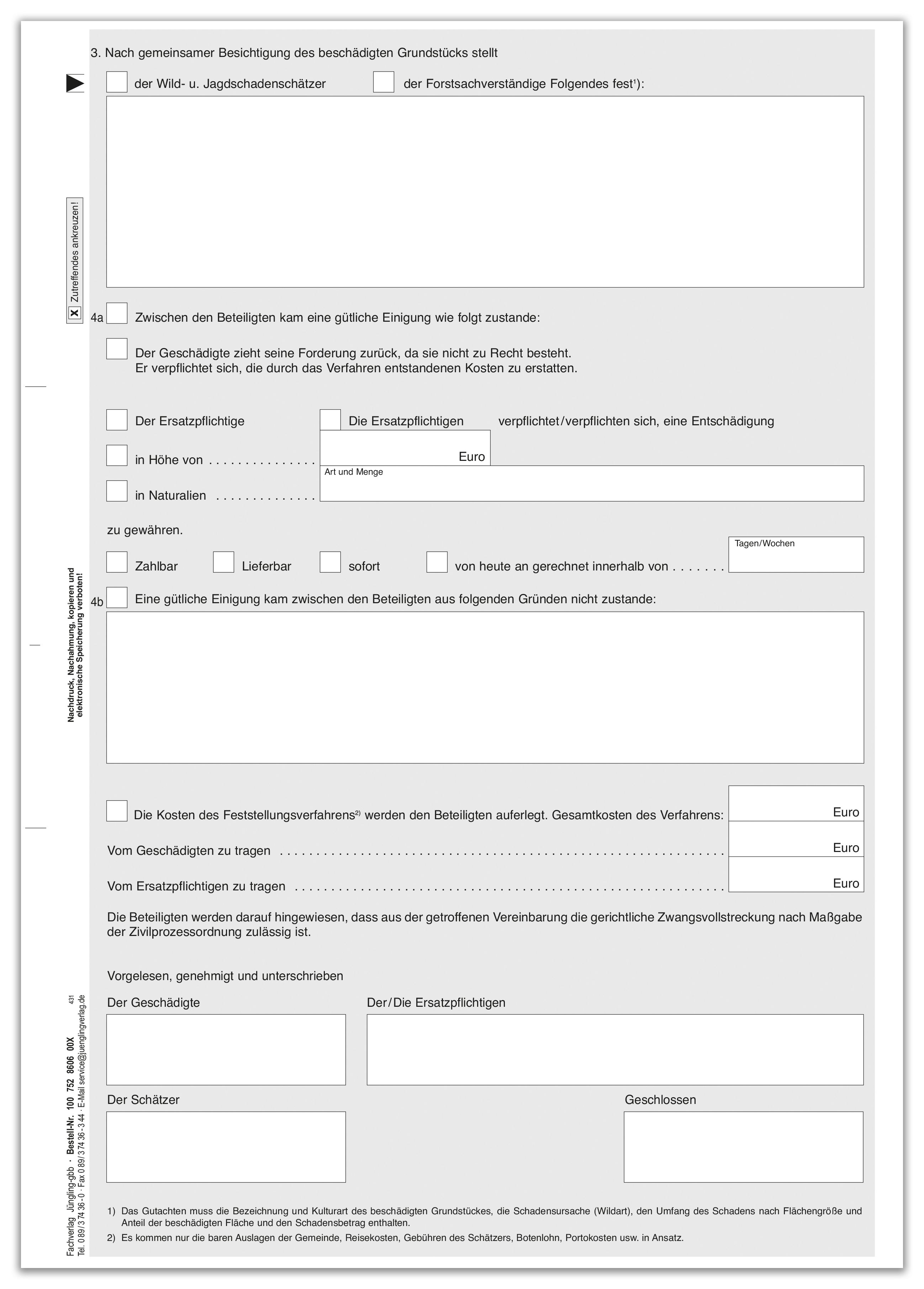 Niederschrift über die Ermittlung von Wildschaden / Jagdschaden kurz vor der Ernte (Blatt 2)