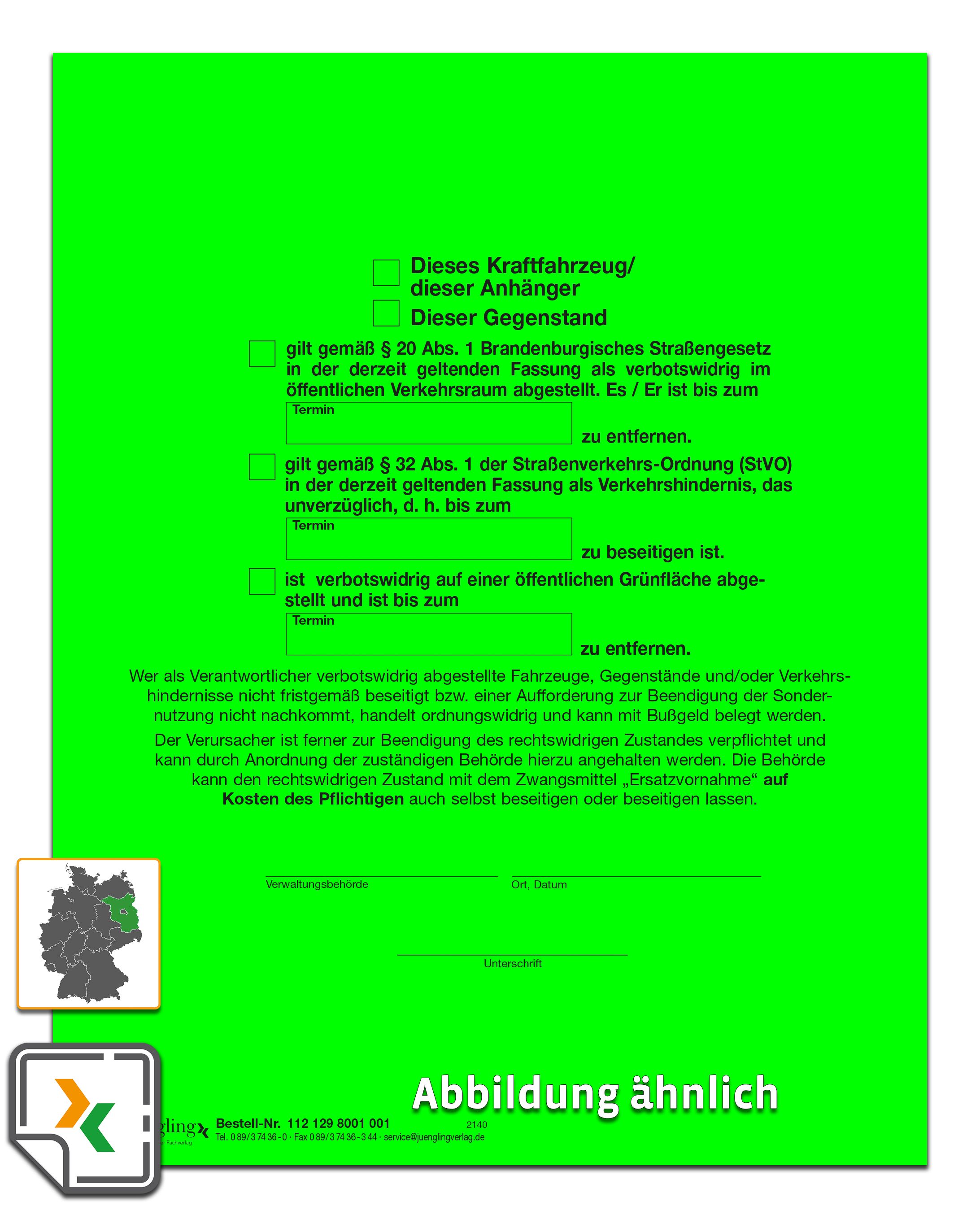 Aufkleber Grüner Punkt nach StVO und Straßengesetz (Brandenburg)