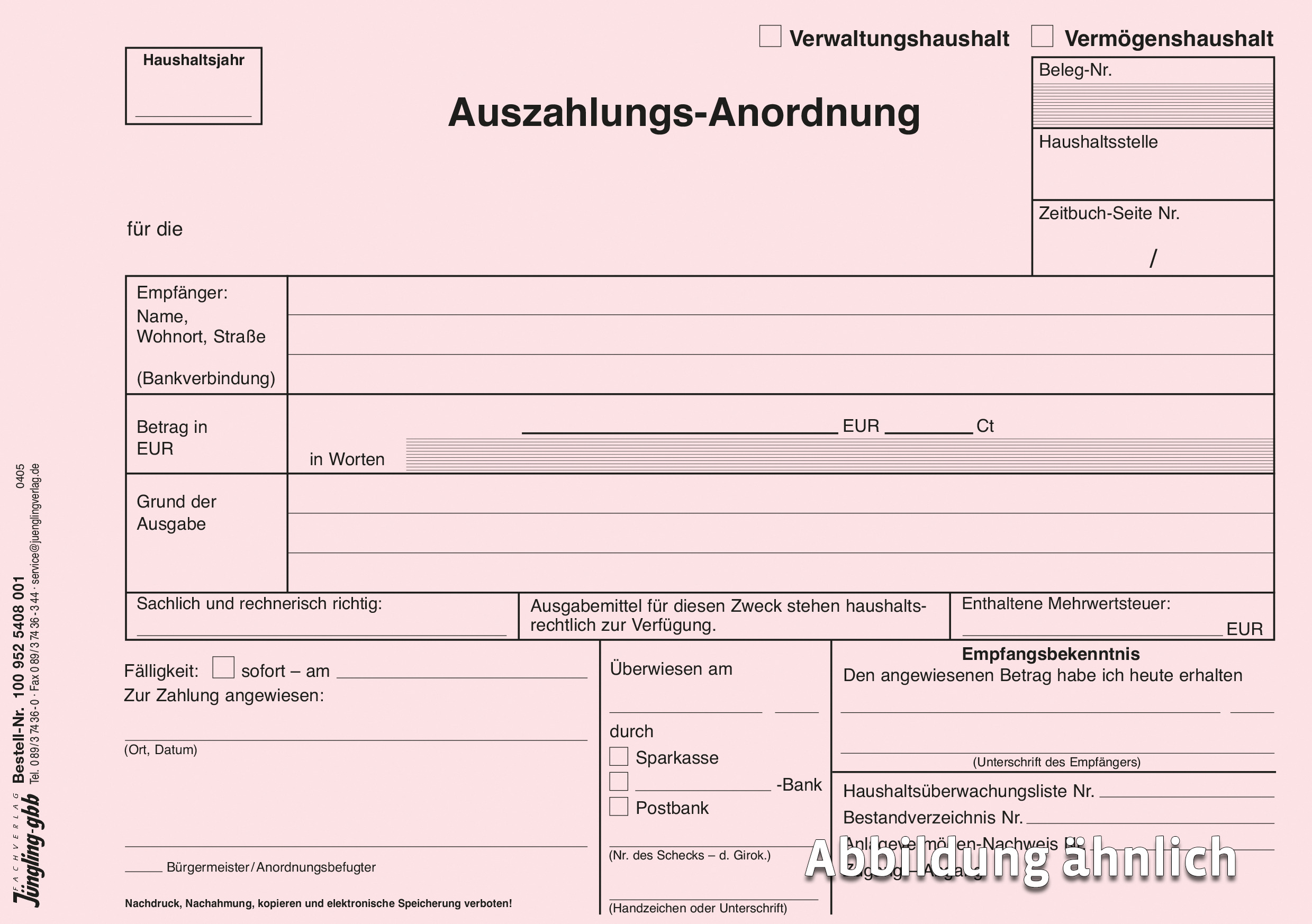 Auszahlungsanordnung, DIN A5 rosa