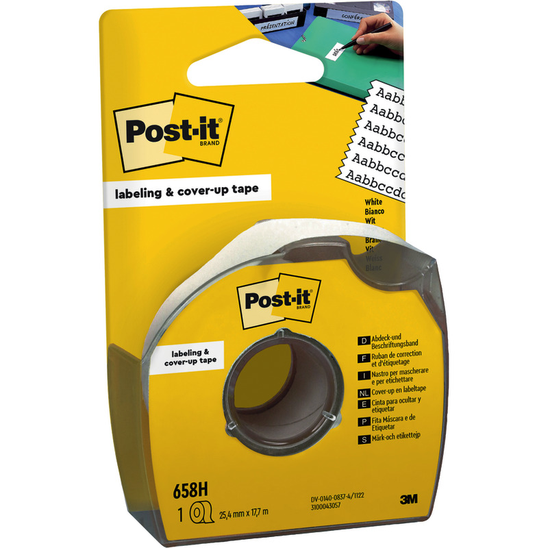Post-it® Abdeck- und Beschriftungsband 658H, 25, 4 mm x 17, 7 m, weiß, 1 Rolle im Handspender