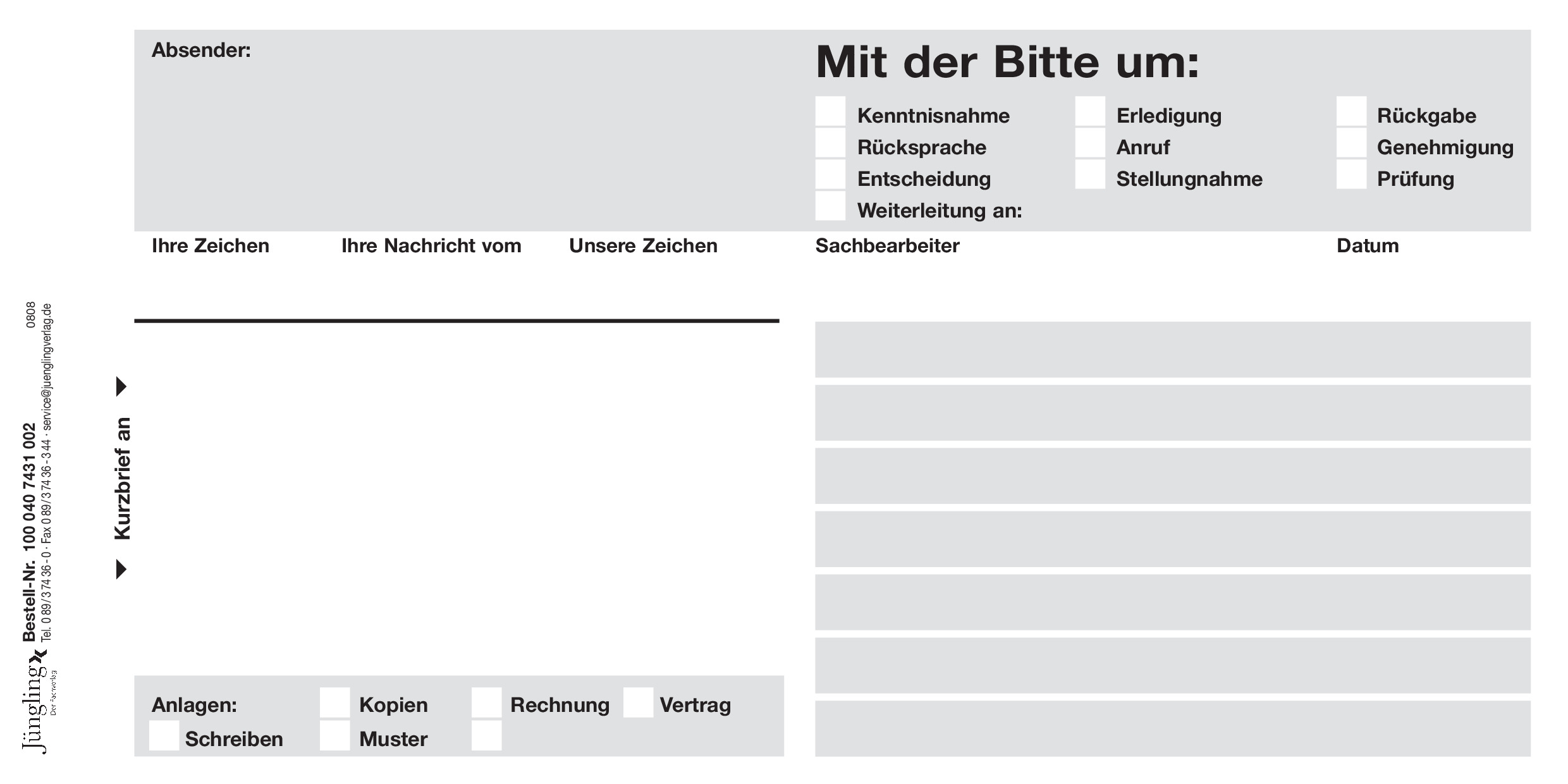 Kurzbrief, DIN lang, selbstdurchschreibend