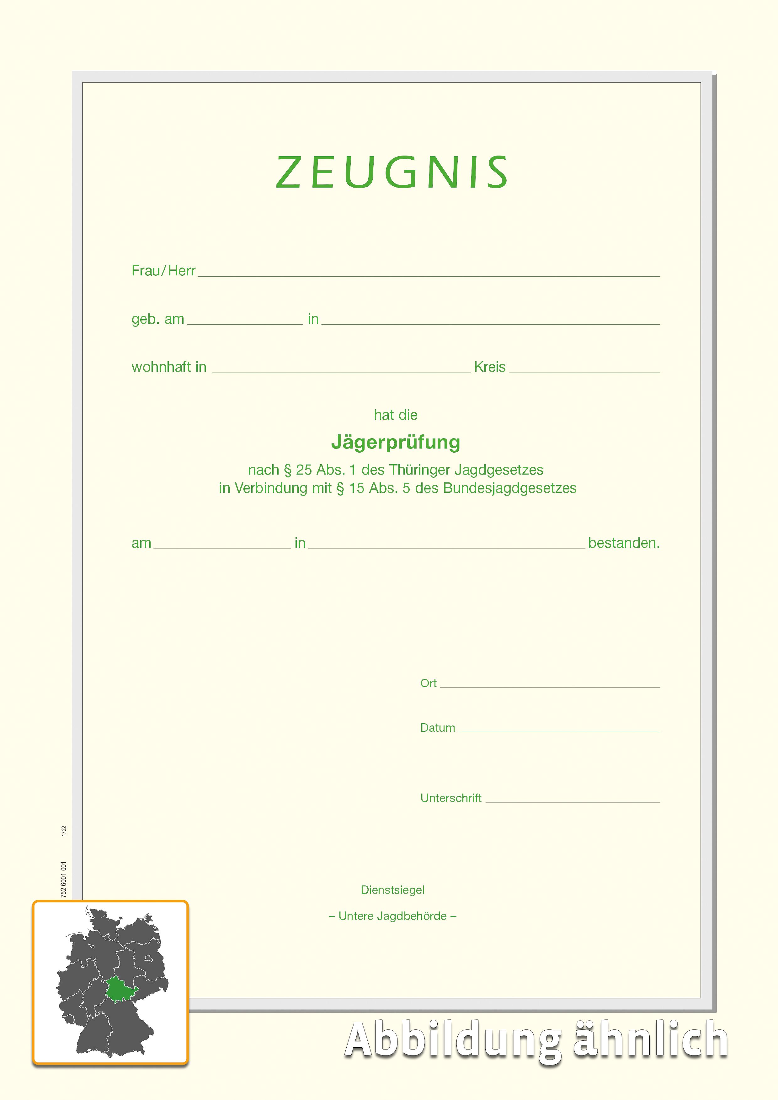 Zeugnis über die Jägerprüfung, Fassung 2017