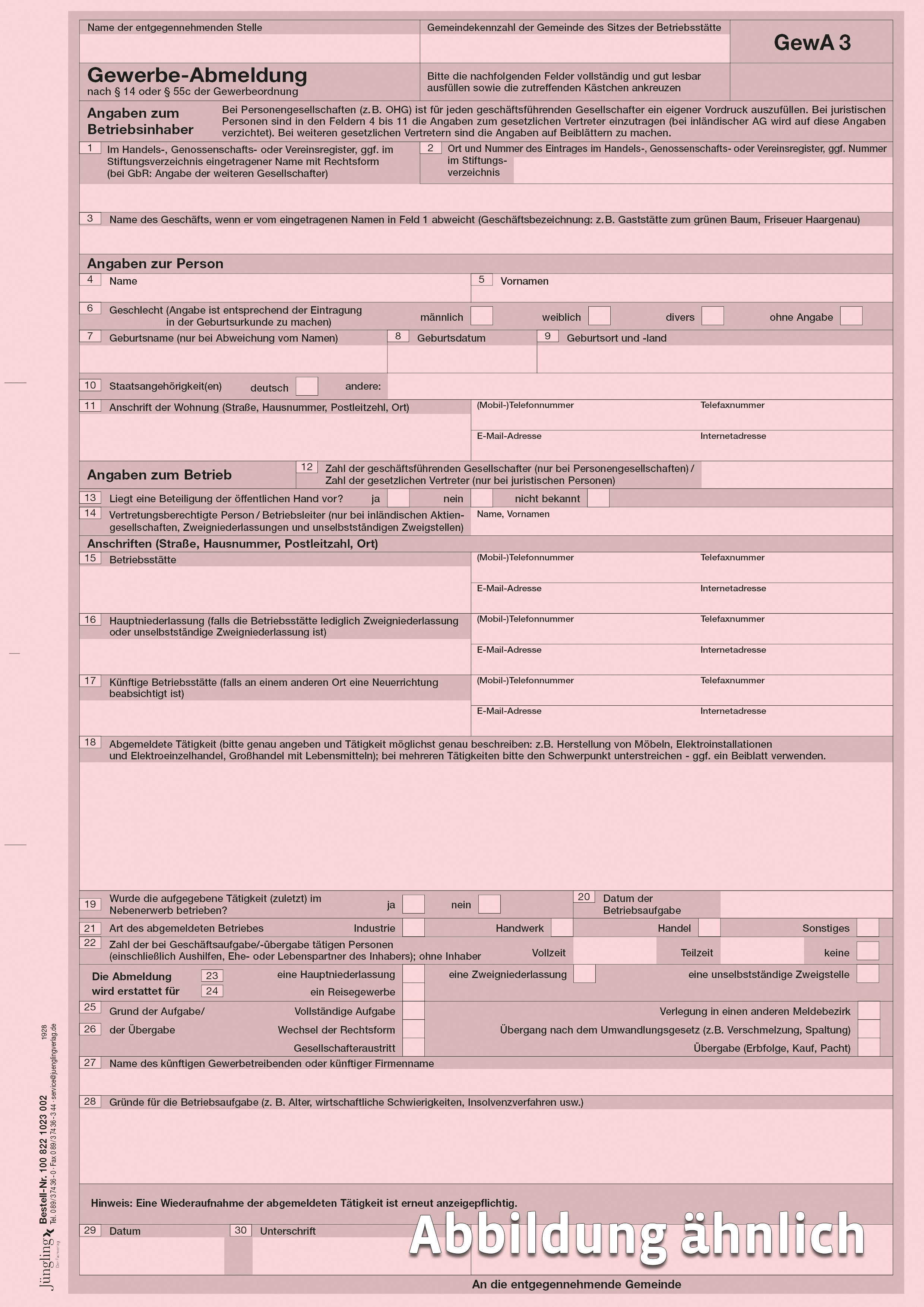 GewA 3 (Gewerbeabmeldung), A4 2-fach