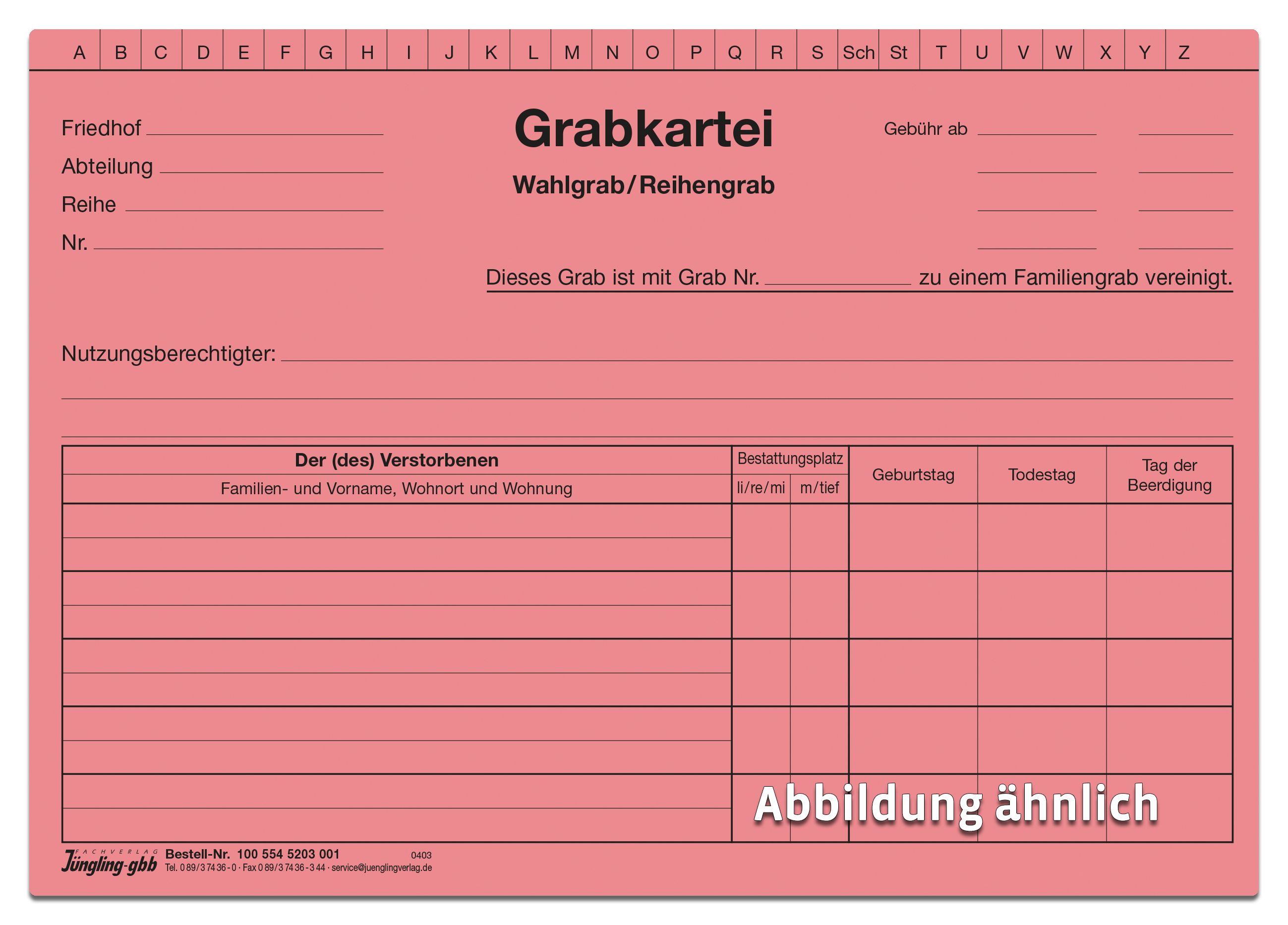 Grabkarteikarte Wahl-/Reihengrab, A5, rosa Grabkarteikarte Wahl-/Reihengrab, A5, rosa