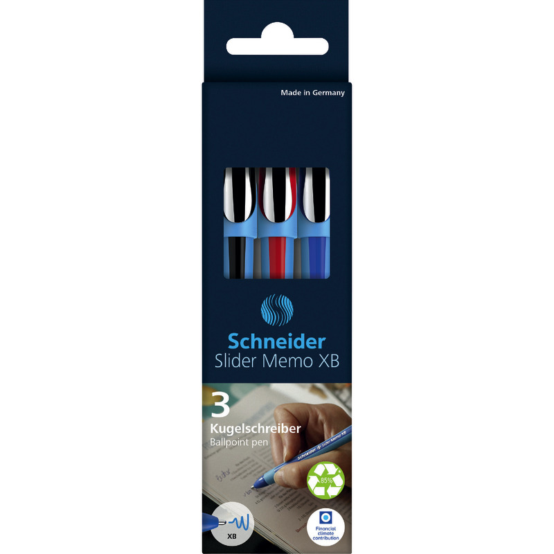 SCHNEIDER Kugelschreiber Slider Memo XB, 3er Etui farbsortiert