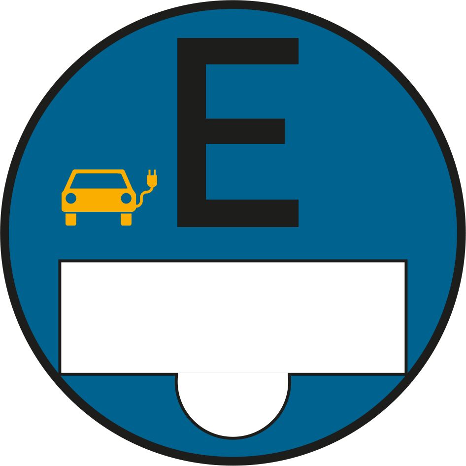Plakette für elektrisch betriebene Fahrzeuge - E-Plakette, blau