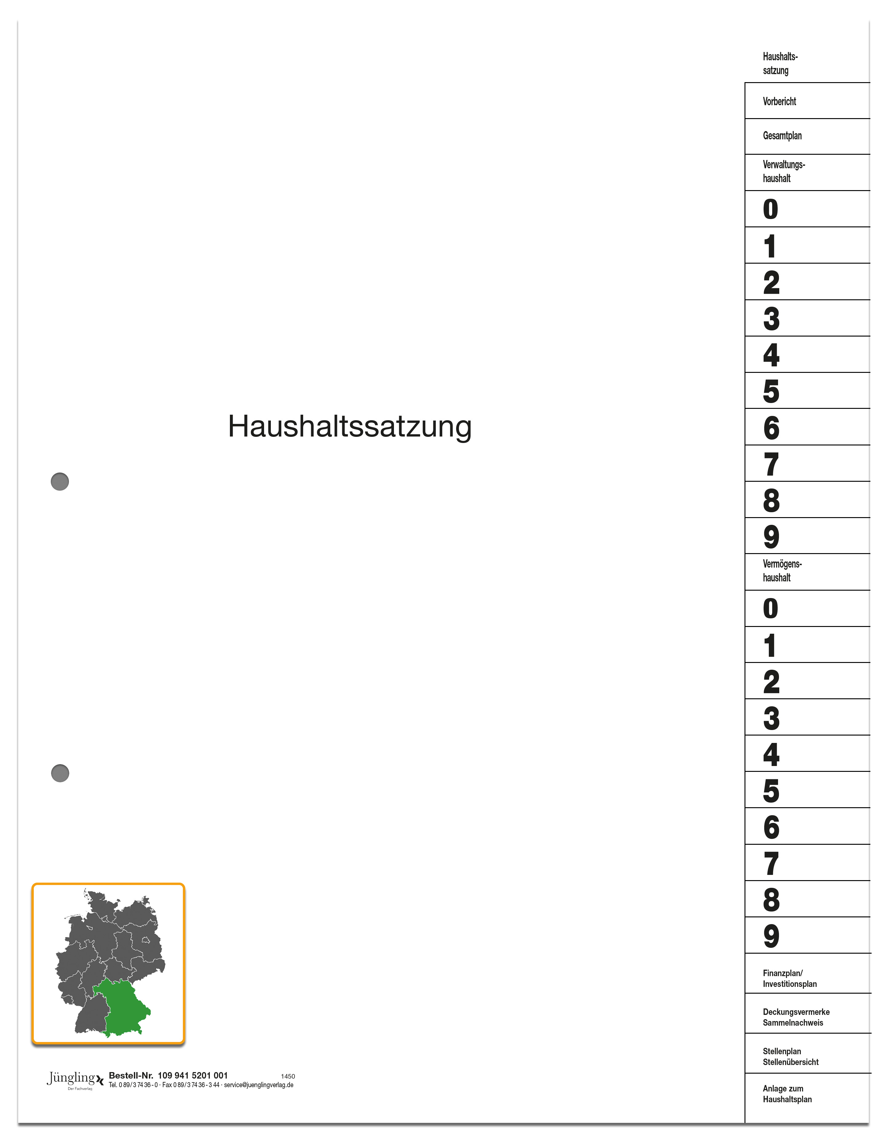 Register-Satz Haushaltssatzung, 29-teilig, DIN A4 hoch (Lochung links, Registerstanzung rechts)