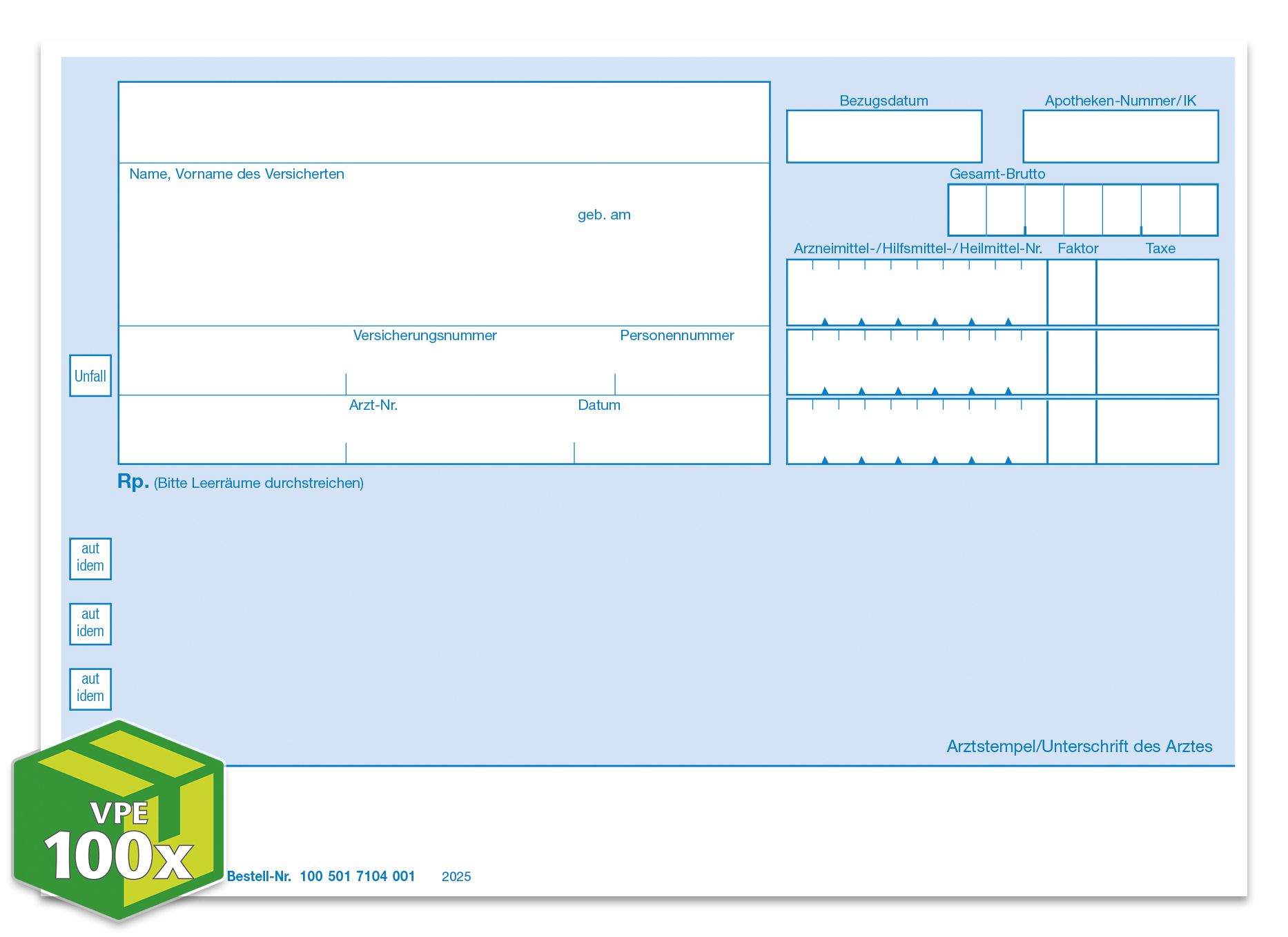 Blaues Rezept, A6, VPE á 100 Stück