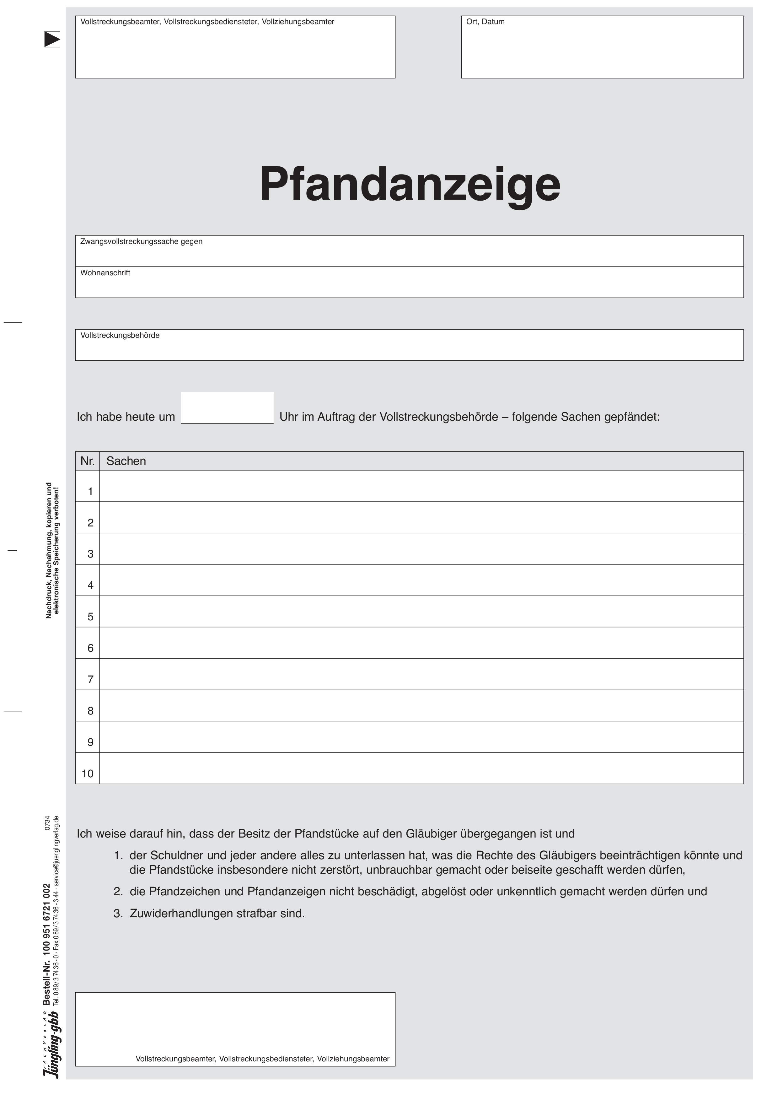 Pfandanzeige A4, 2-fach