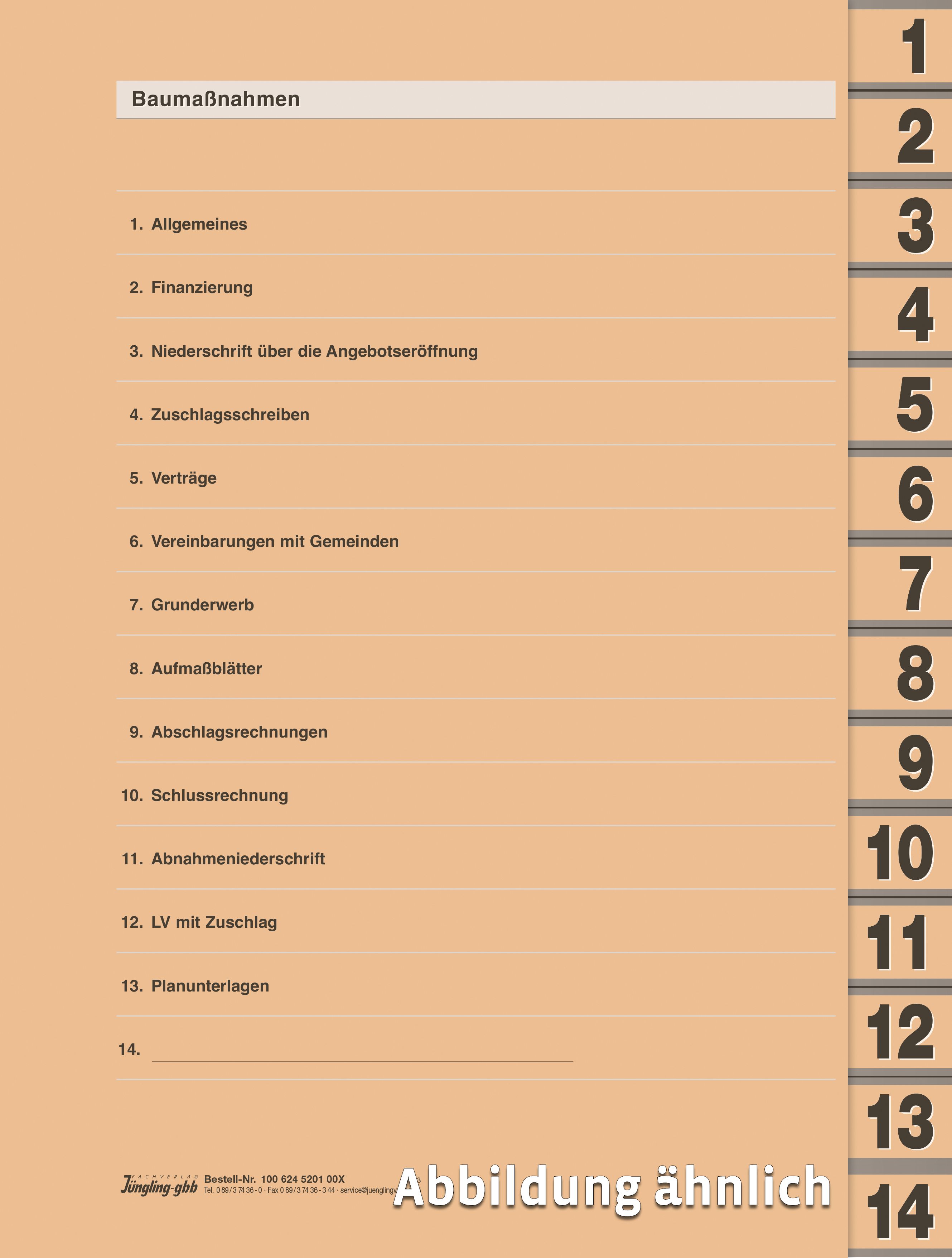 Register Baumaßnahmen, 14-teilig, mit Deckblatt