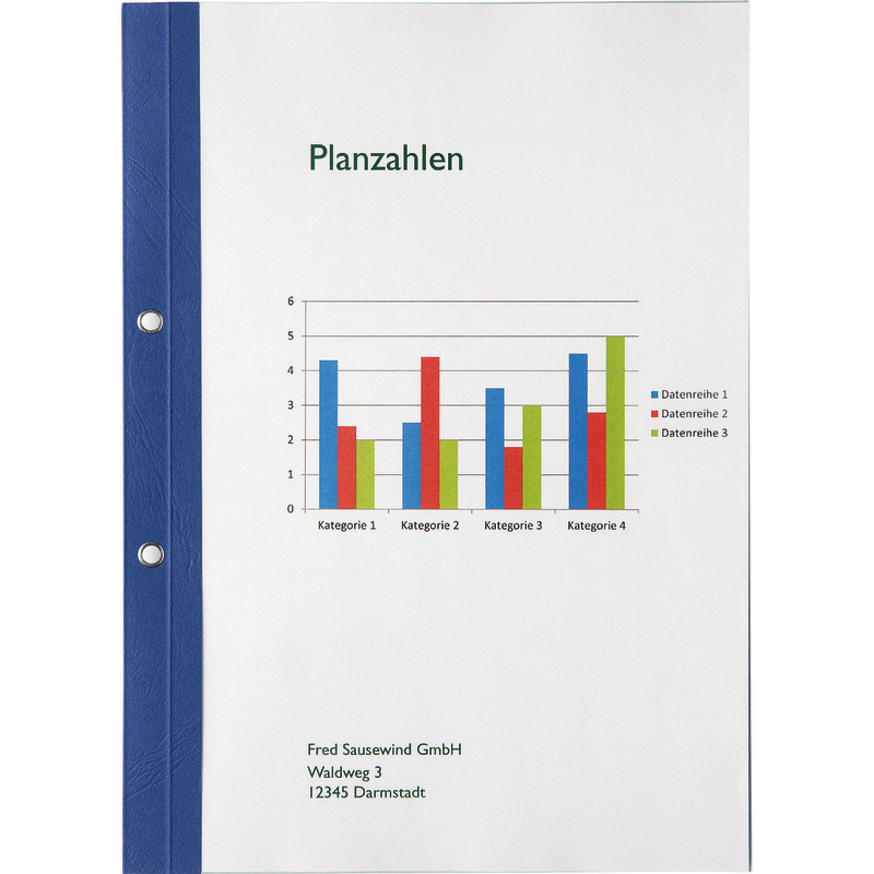 Ösen-Bindemappen mit transparentem Vorderdeckel, Lederstruktur, Rückenstärke 4 mm - königsblau