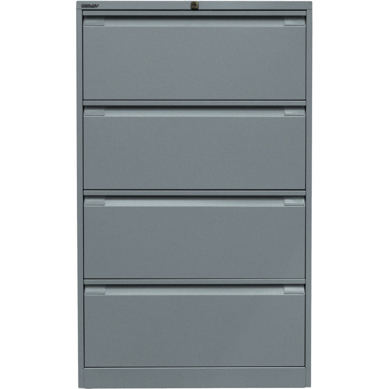 BISLEY Hängeregistraturschrank, zweibahnig, 4 Schubladen - silber