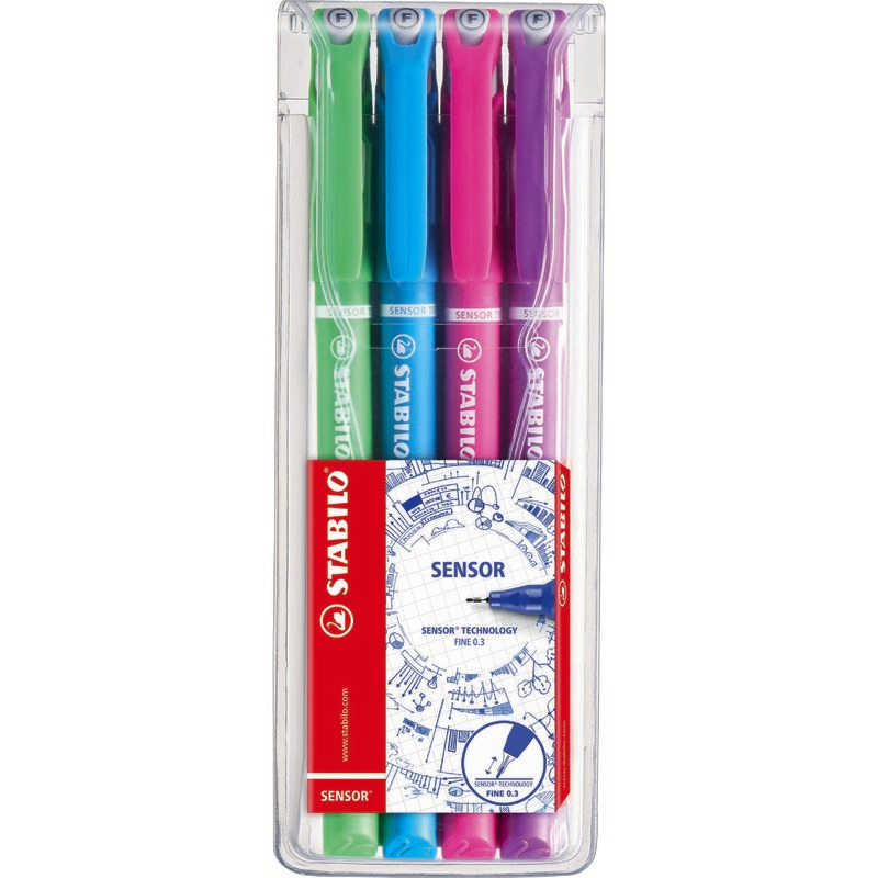 STABILO Fineliner Sensor F 189, Etui mit 4 Stiften, Pastellfarben