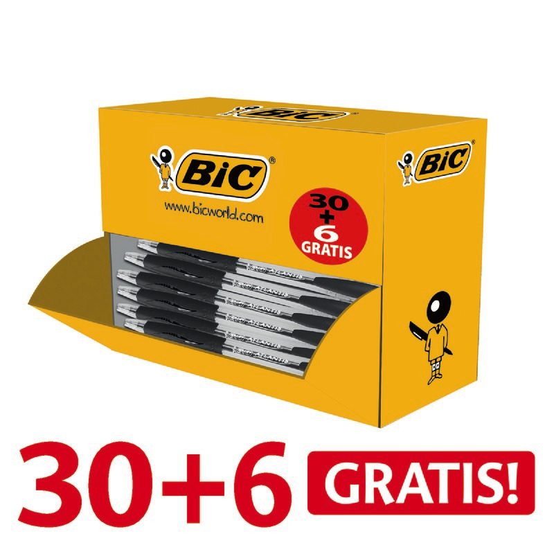 30 + 6 GRATIS! 36 BIC Druckkugelschreiber Atlantis Classic - schwarz