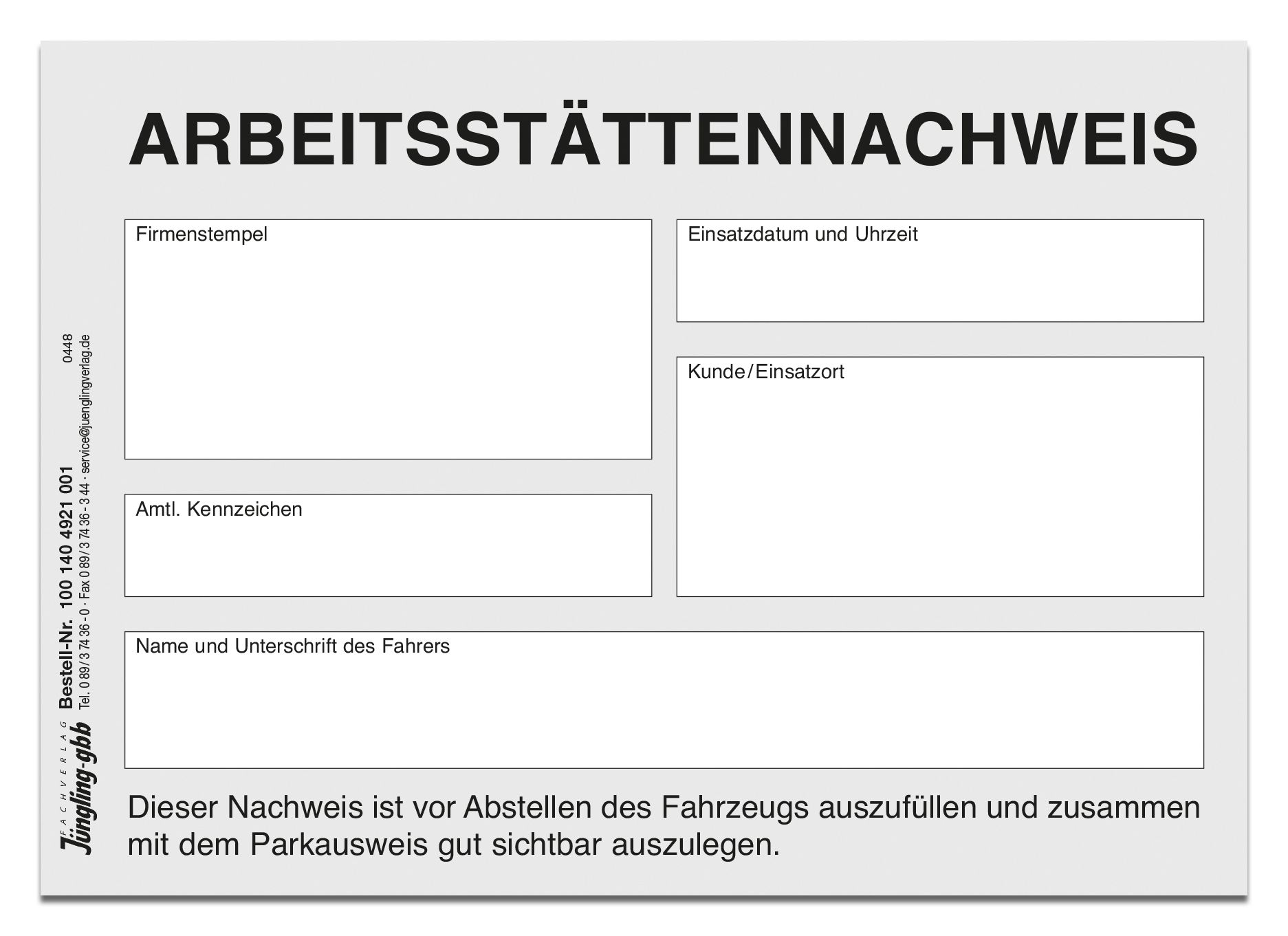 Arbeitsstättennachweis A6 für Handwerker-Parkausweis
