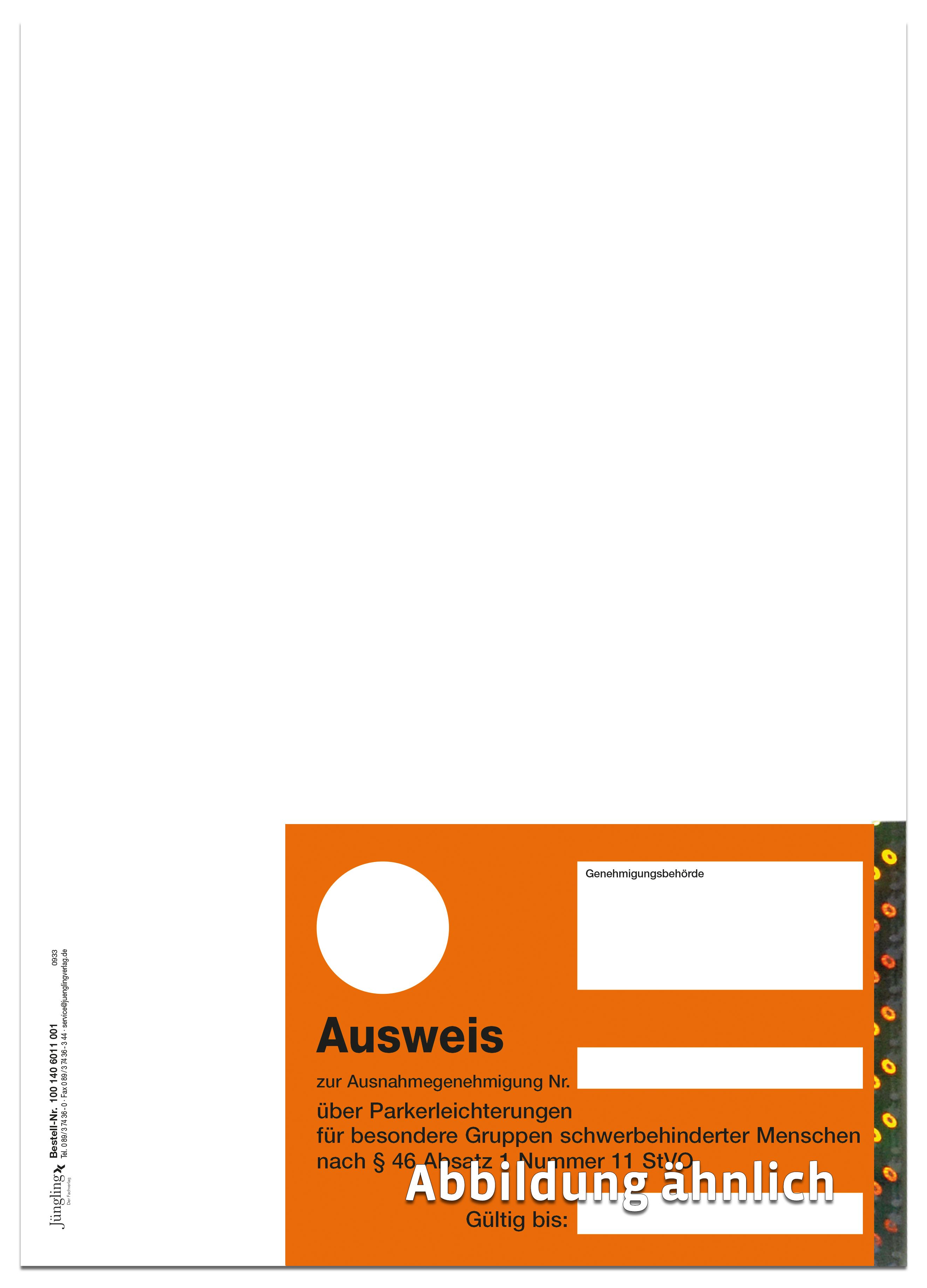 Parkausweis für besondere Gruppen Schwerbehinderter mit Hologramm, abtrennbar