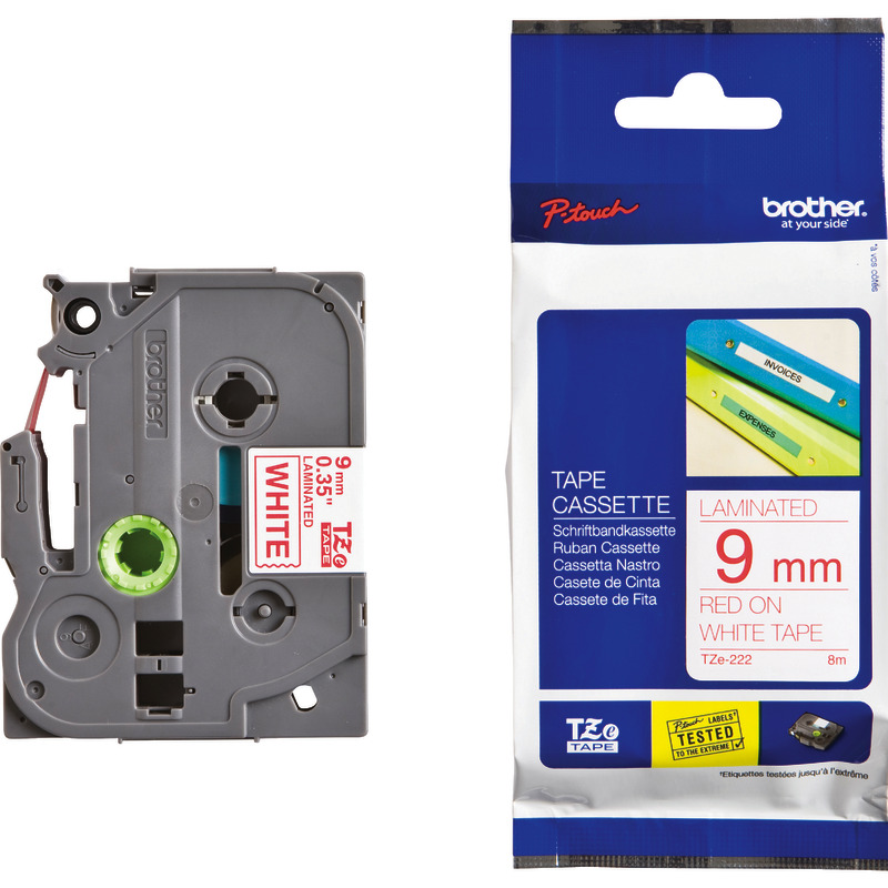 Brother TZE-222 Schriftbandkassette P-Touch, 9 mm, rot/weiß - rot / weiß