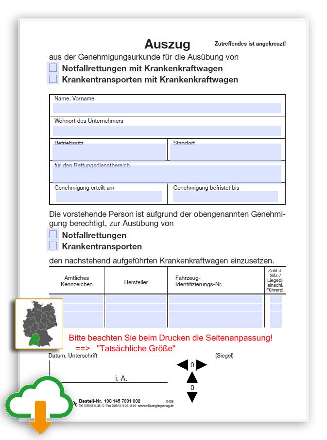 Ausfüllhilfe für Auszug Genehmigungsurkunde für Notfallrettungen