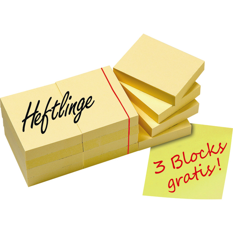 9 + 3 GRATIS! 12 Blöcke SoldanPlus Haftnotizen 50 x 40 mm, gelb, Block à 100 Blatt