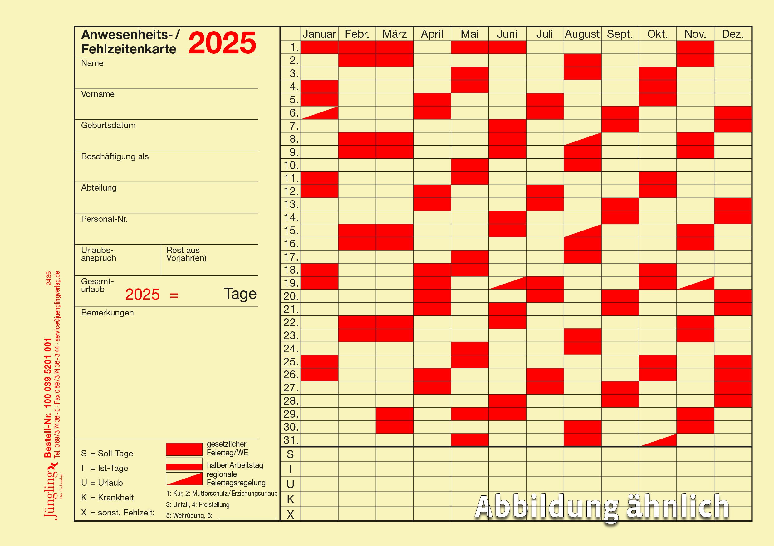 An- / Abwesenheitskartei für 2 Jahre, Jahrgang 2025 und 2026, A5, Karton, 