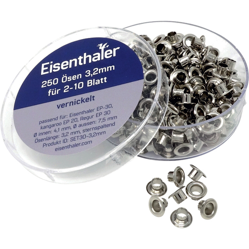 Eisenthaler Ösen SET30-3.2mm, für 2 – 10 Blatt, vernickelt