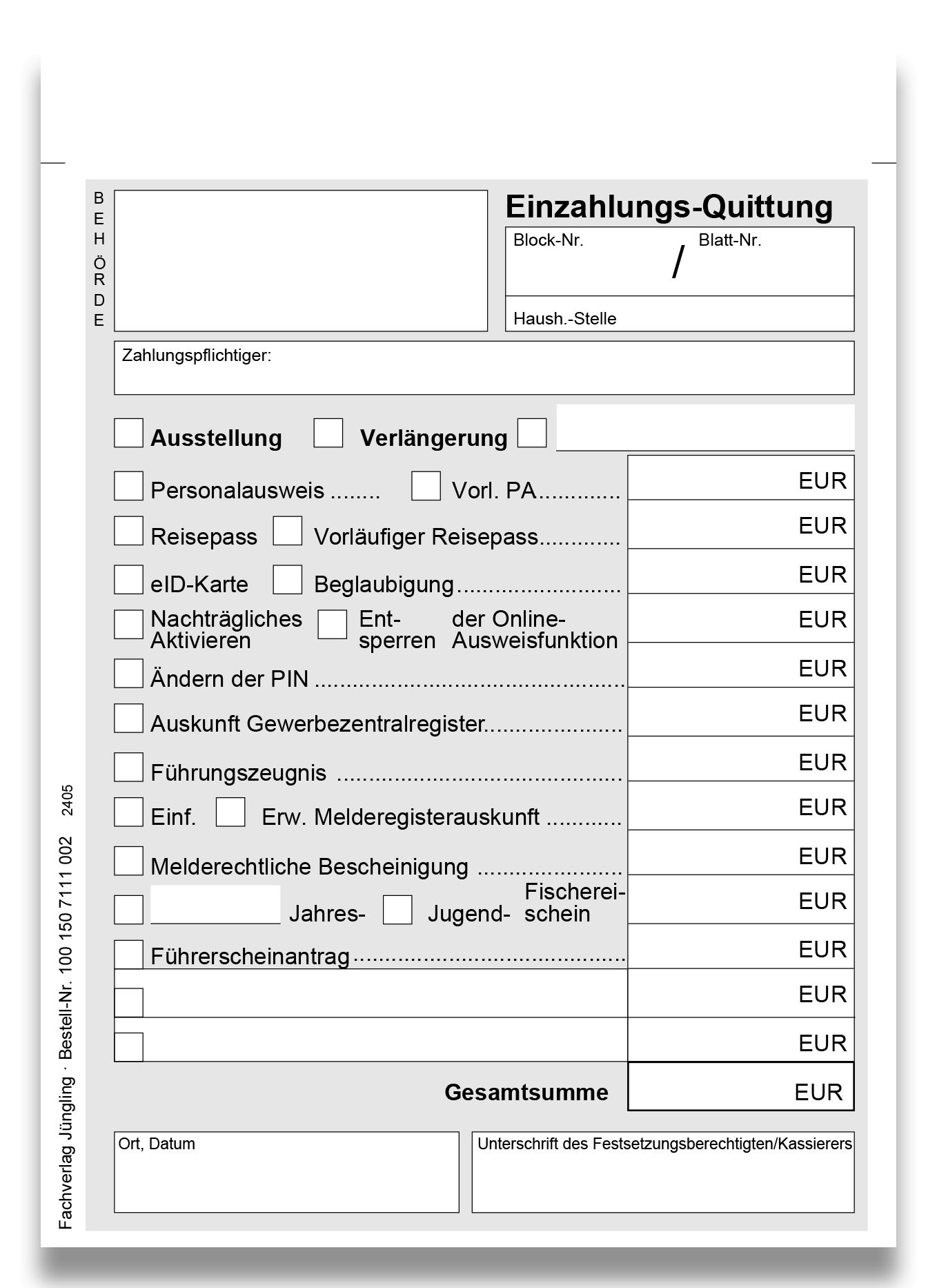 Quittung Pass- und Meldeamt, Block, A6, 50 Satz, 2-fach SD