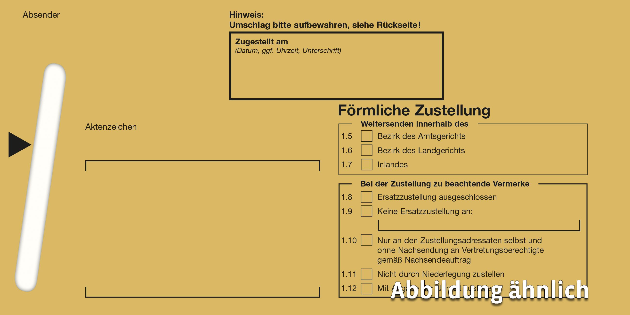 Förmliche Zustellung: Innerer Umschlag ohne Fenster, nassklebend, mit Kohlepapier
