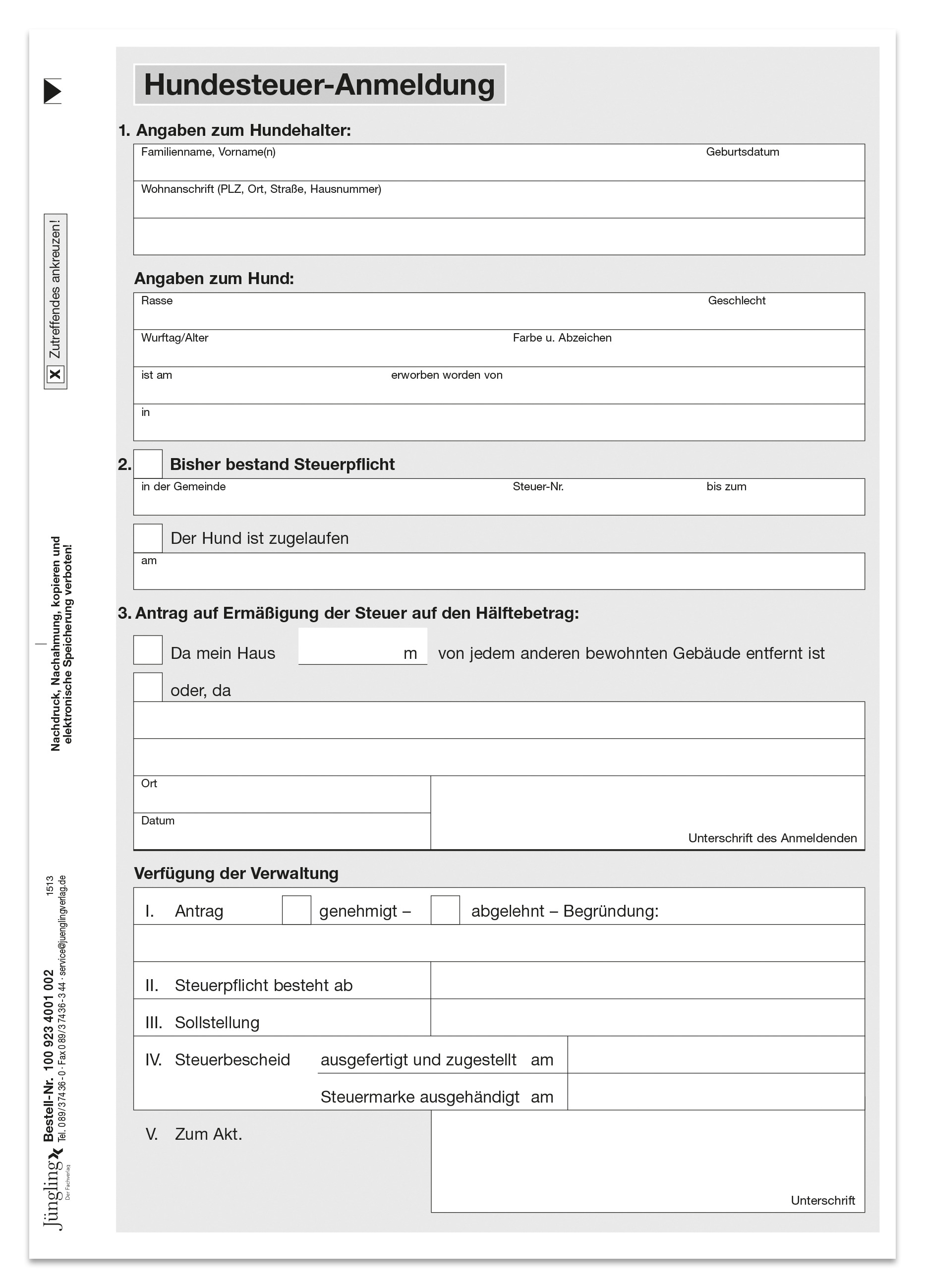 Hundesteuer-Anmeldung mit SEPA-Lastschriftmandat, DIN A5, 2fach