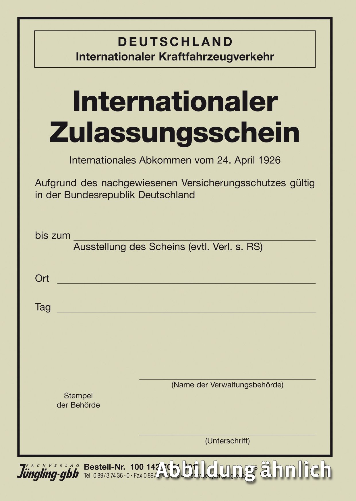 Internationaler Zulassungsschein (1926), A6 Neobond grün geklammert, Heft 42seitig