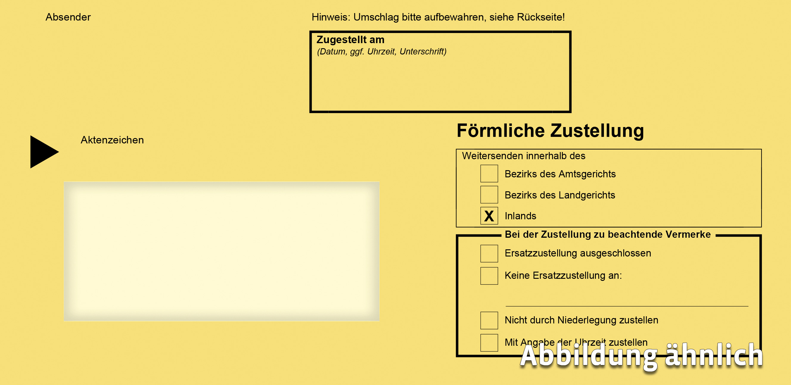 Förmliche Zustellung: Innerer Umschlag mit Fenster, Zustellung Inland, haftklebend, m. Einsteckschlitz, 114 x 229 mm