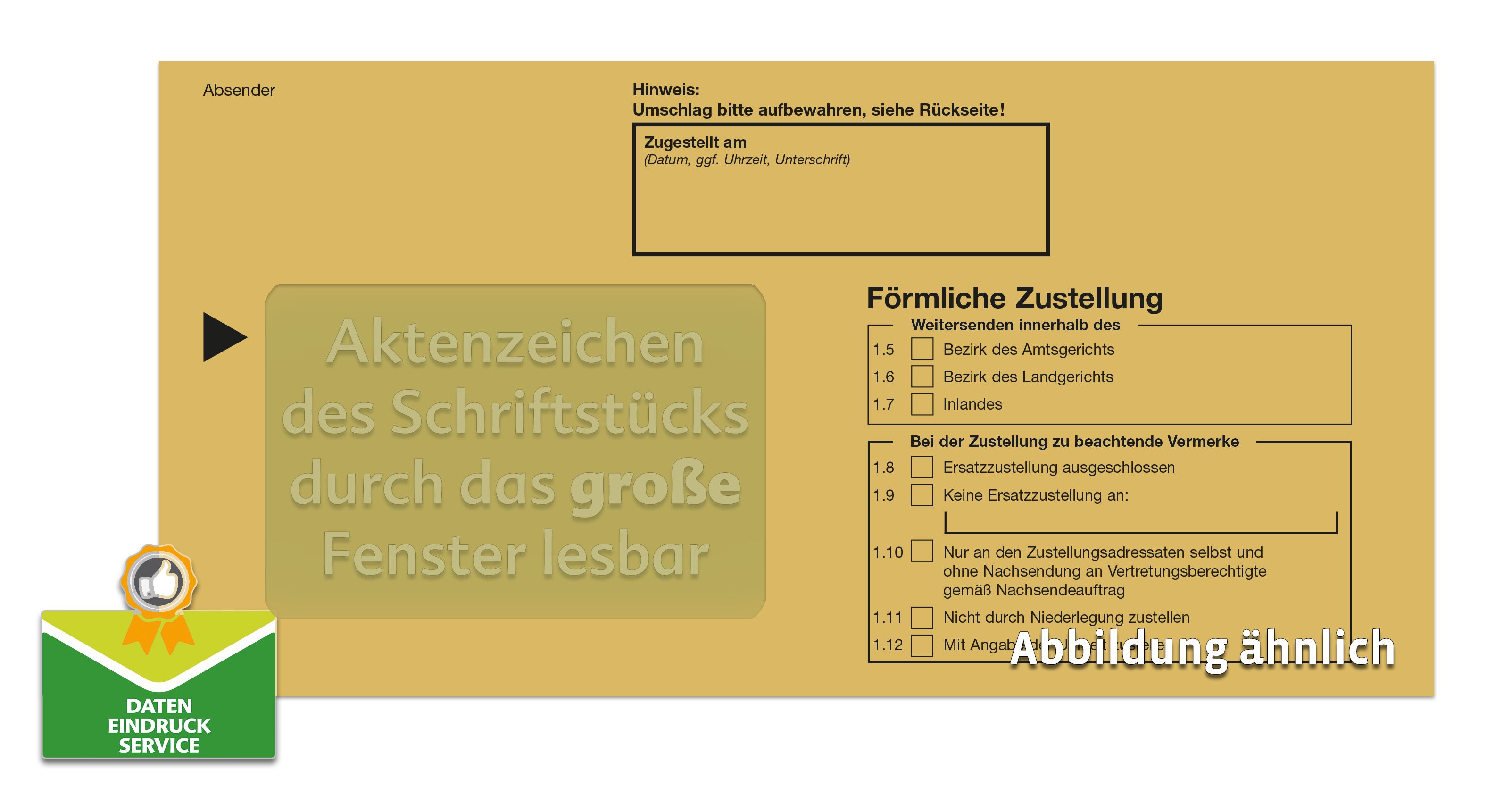 Förmliche Zustellung: Innerer Umschlag mit großem Fenster