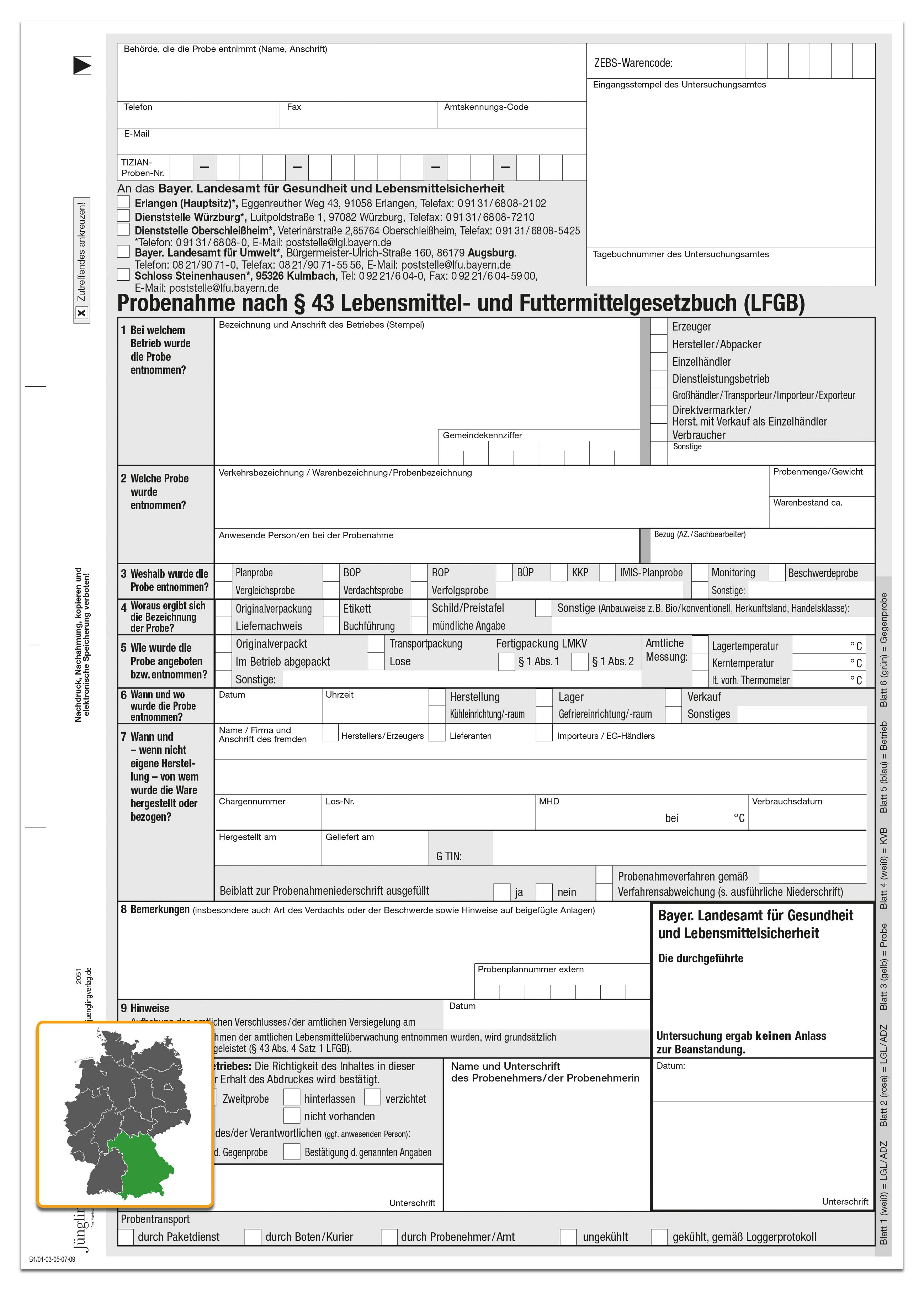 Probenahme nach § 43 LFBG, Gegenprobe, A4 6-fach