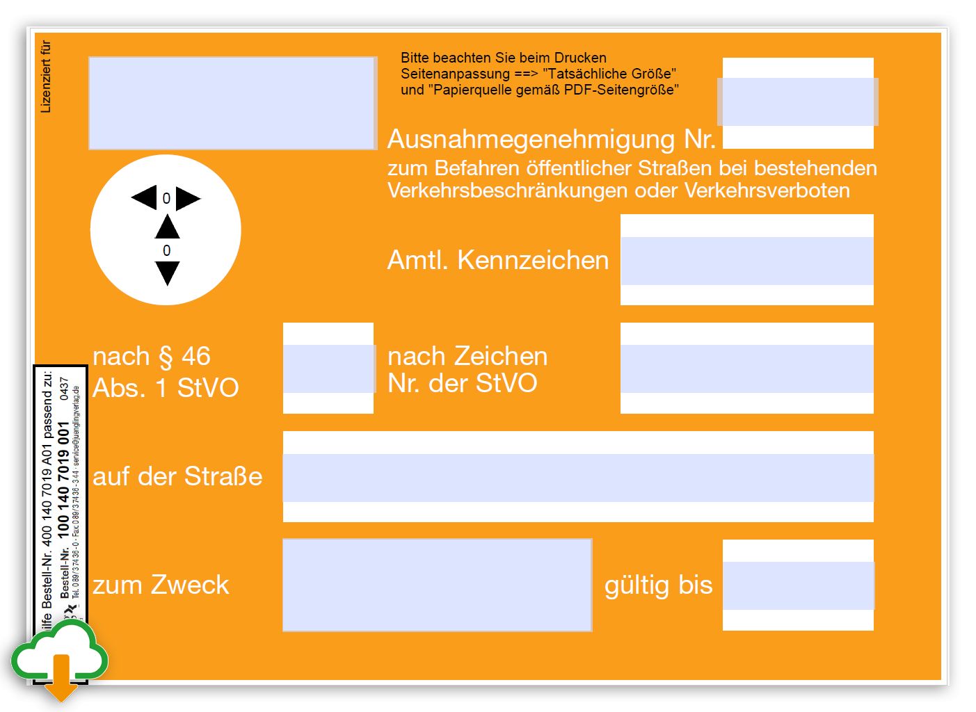 Ausfüllhilfe für Ausnahmegenehmigung nach § 46 mit Siegel