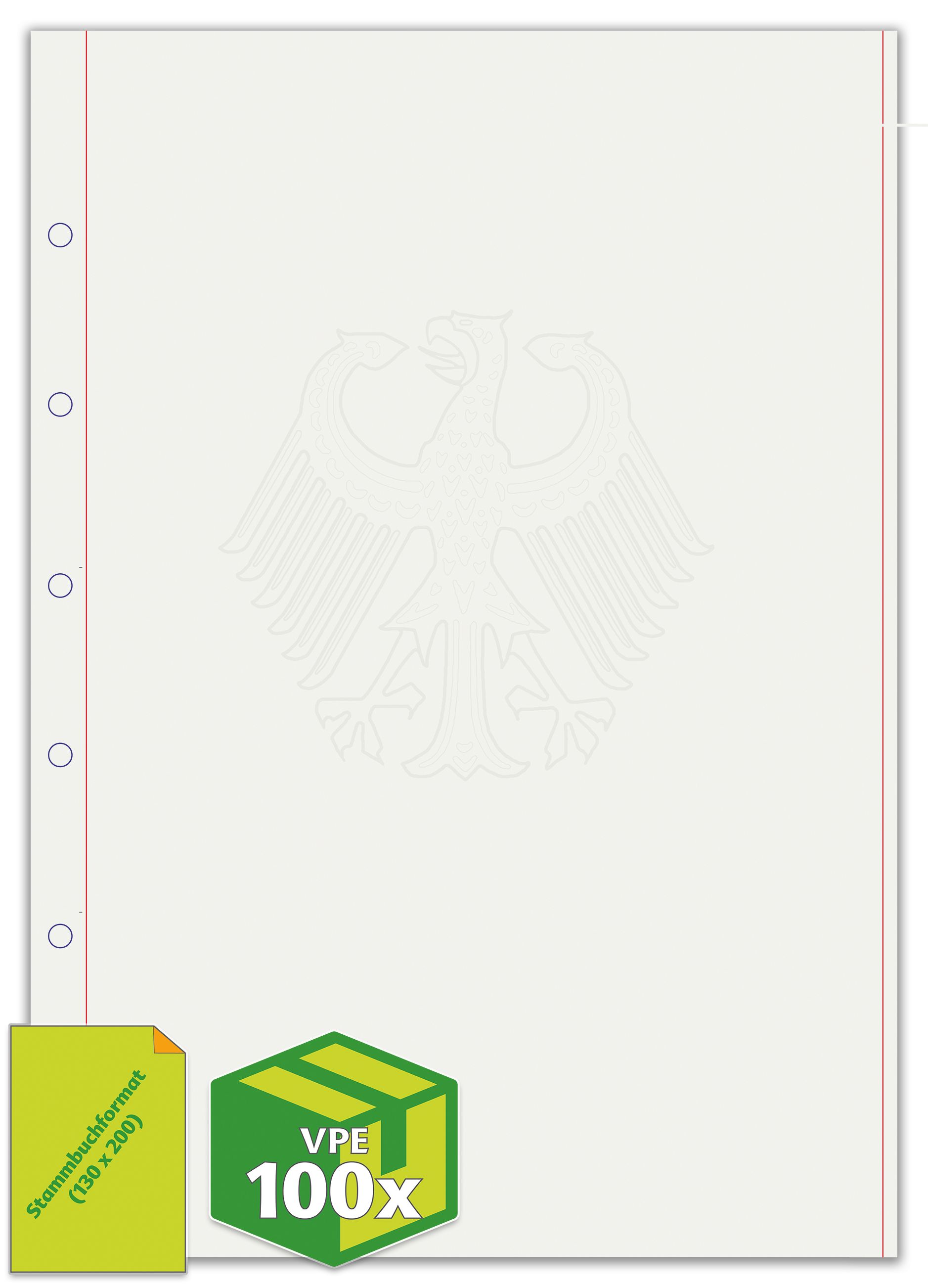 Sicherheitspapier, 130 x 200 mm, Schmuckrand, mit Kombi-Sicherheitselement Adler und Kopierschutz, 100g, 6-Ring-Lochung, 1 VPE = 100 Stück