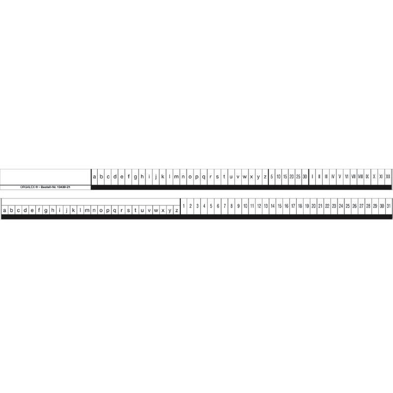 ORGALEX® Organisationsstreifen, Vorderseite: A–Z, 5/10/15/20/25/30, I–XII, Rückseite: A–Z, 1–31, weiß