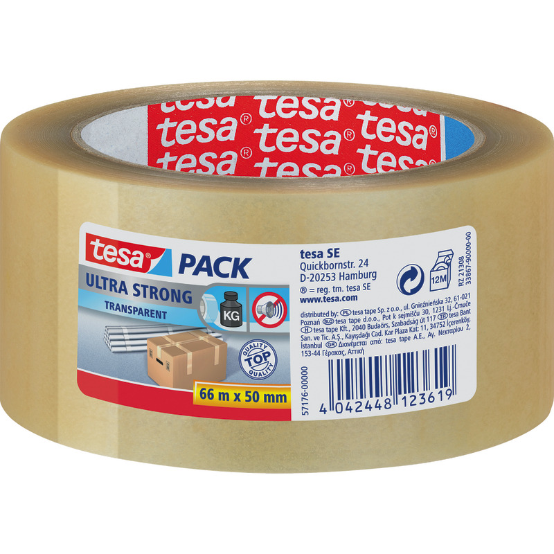 tesa Packband Ultra Strong 4124 PVC, 50 mm x 66 m - transparent