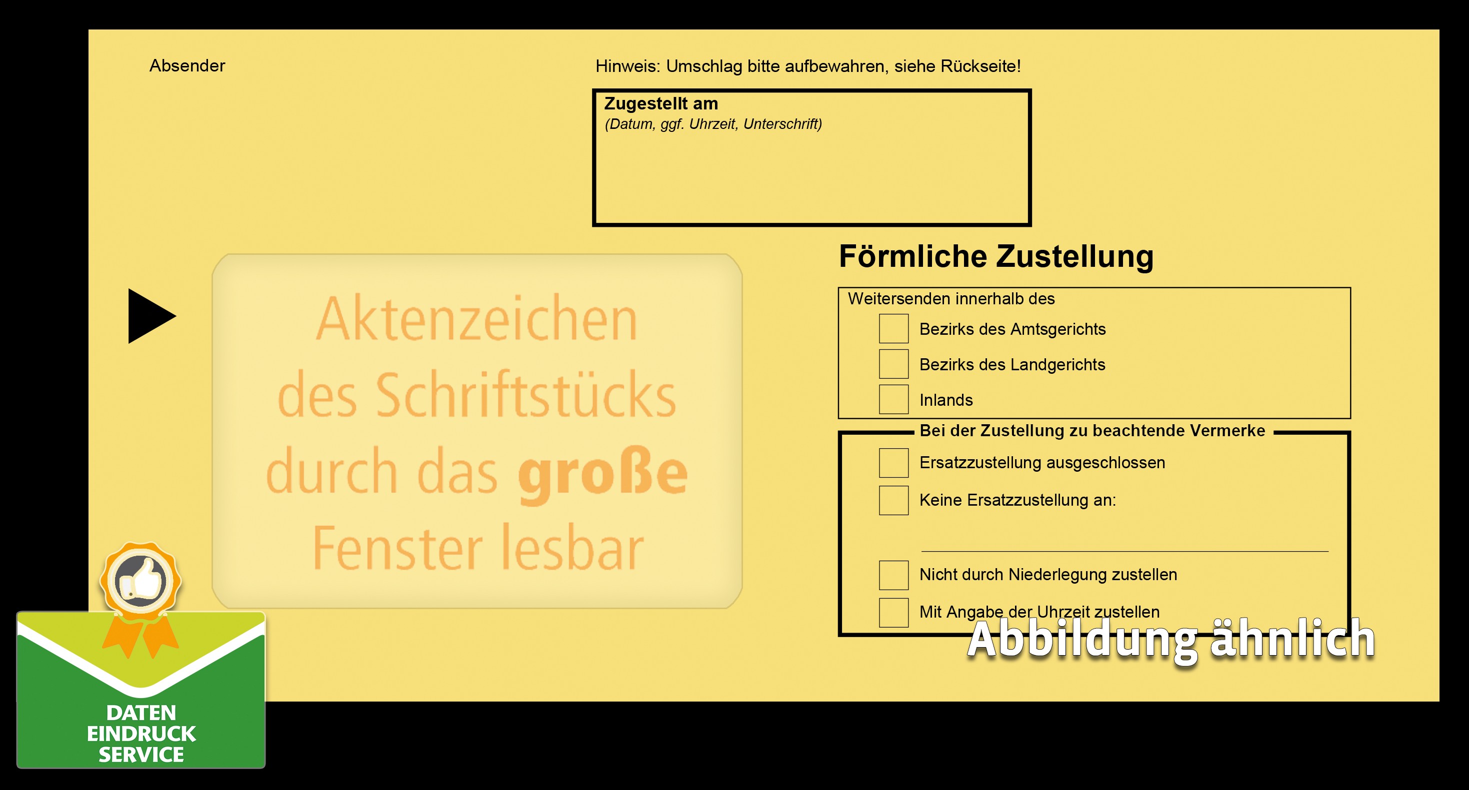 Förmliche Zustellung: Innerer Umschlag mit großem Fenster, haftklebend, m. Einsteckschlitz, 114 x 229 mm