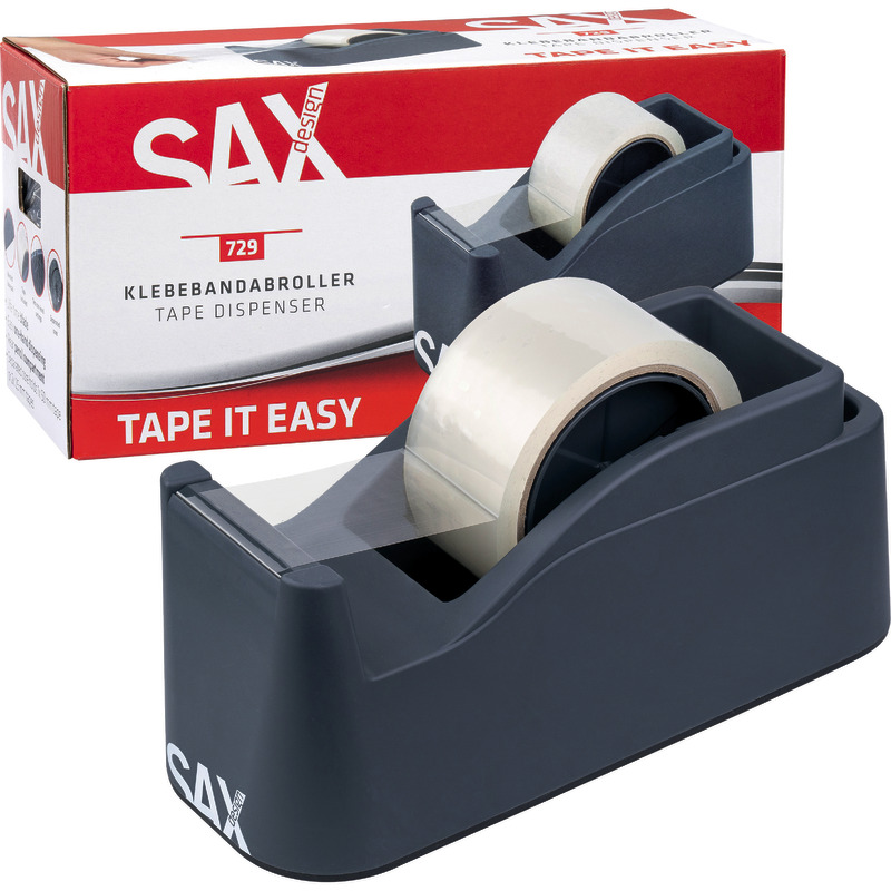 SAX Tischabroller  Tape it Easy für Pack-/ Klebefilmbänder, inkl. 1 Rolle 50 mm x 66 m - anthrazit