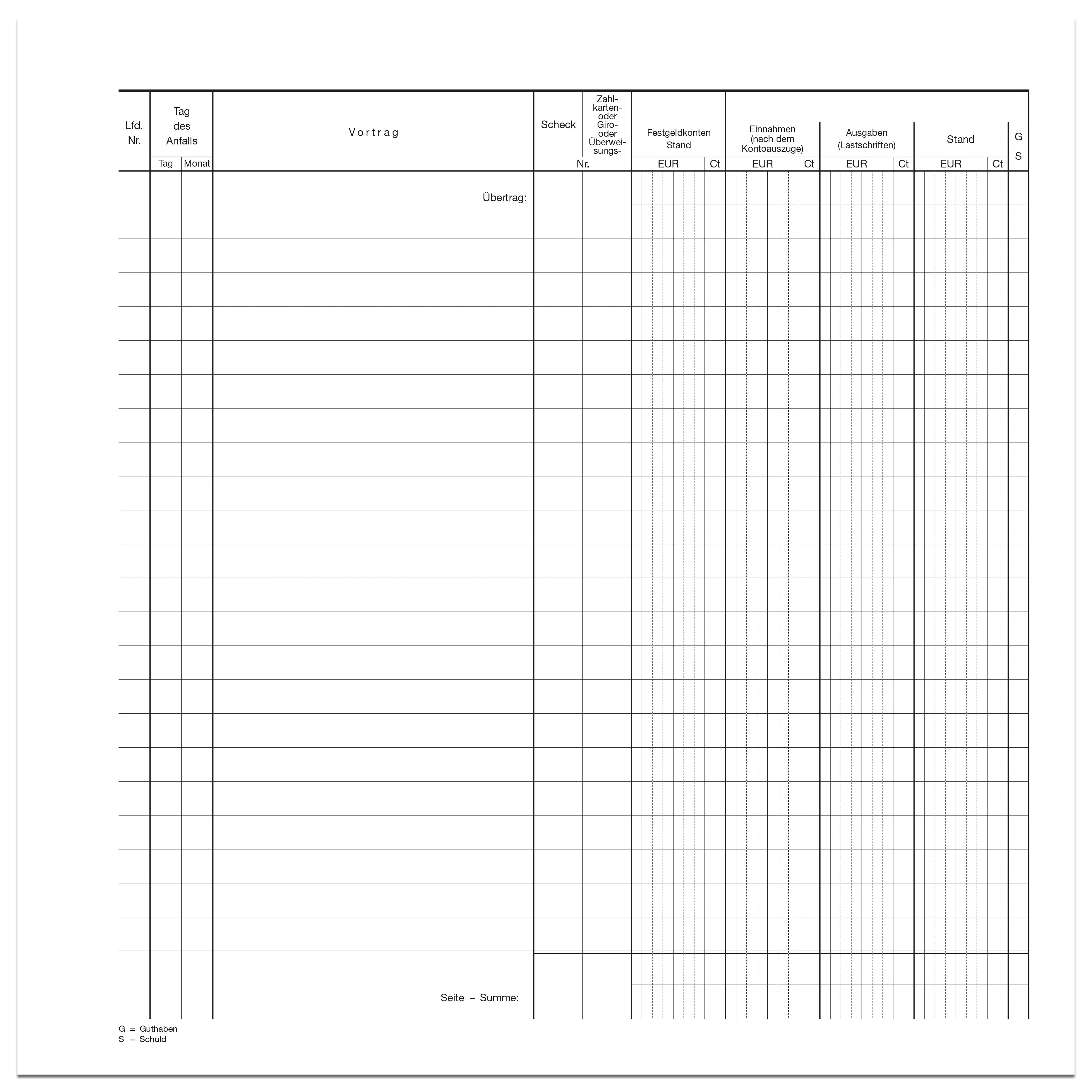 Kontogegenbuch 4-spaltig - Einlagebogen Sonderformat